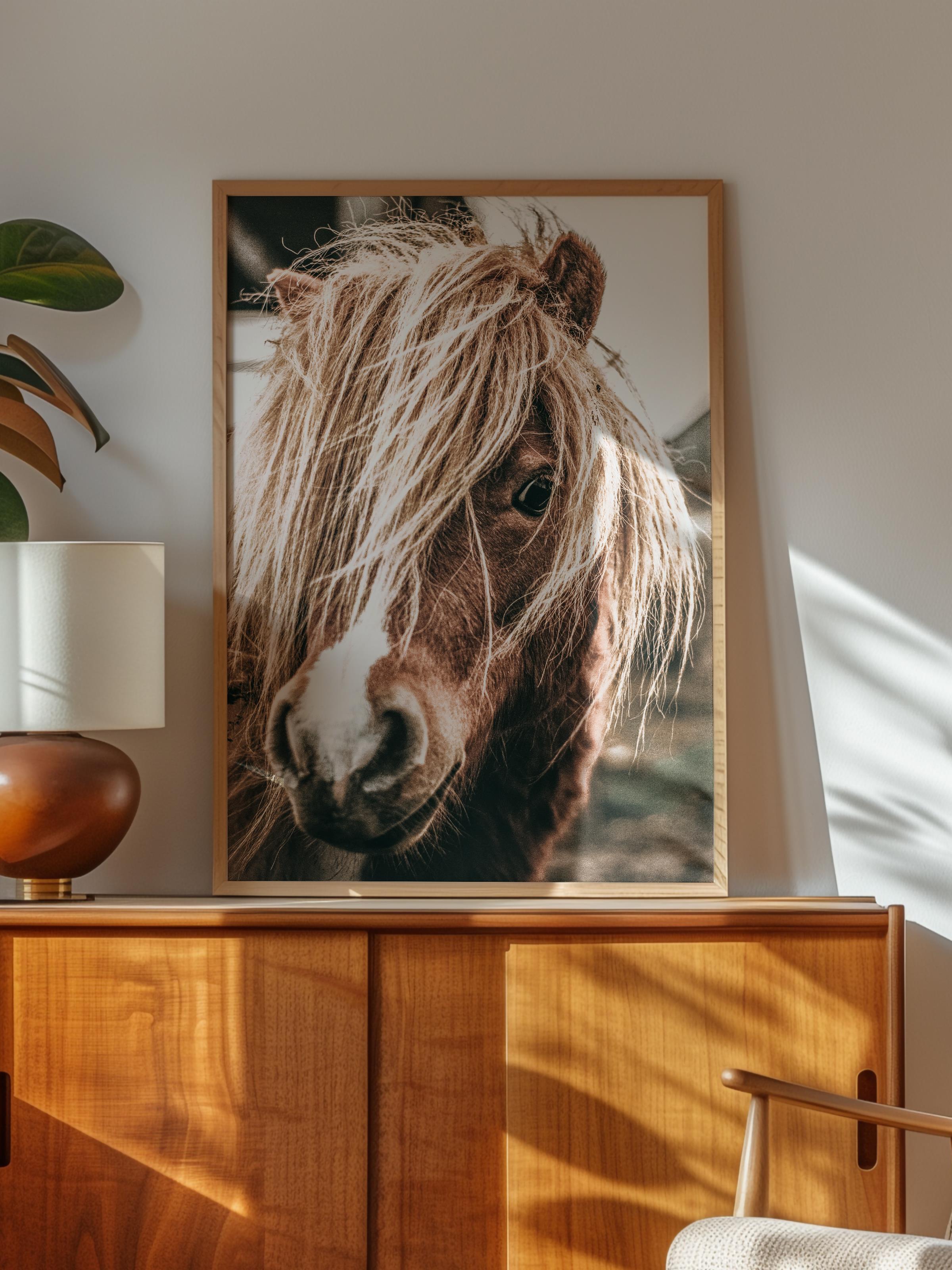 Rustic Çerçevesiz Poster, İskandinav Kahverengi Poster, NO:60 Yakın Plan At Fotoğraf, Dikey