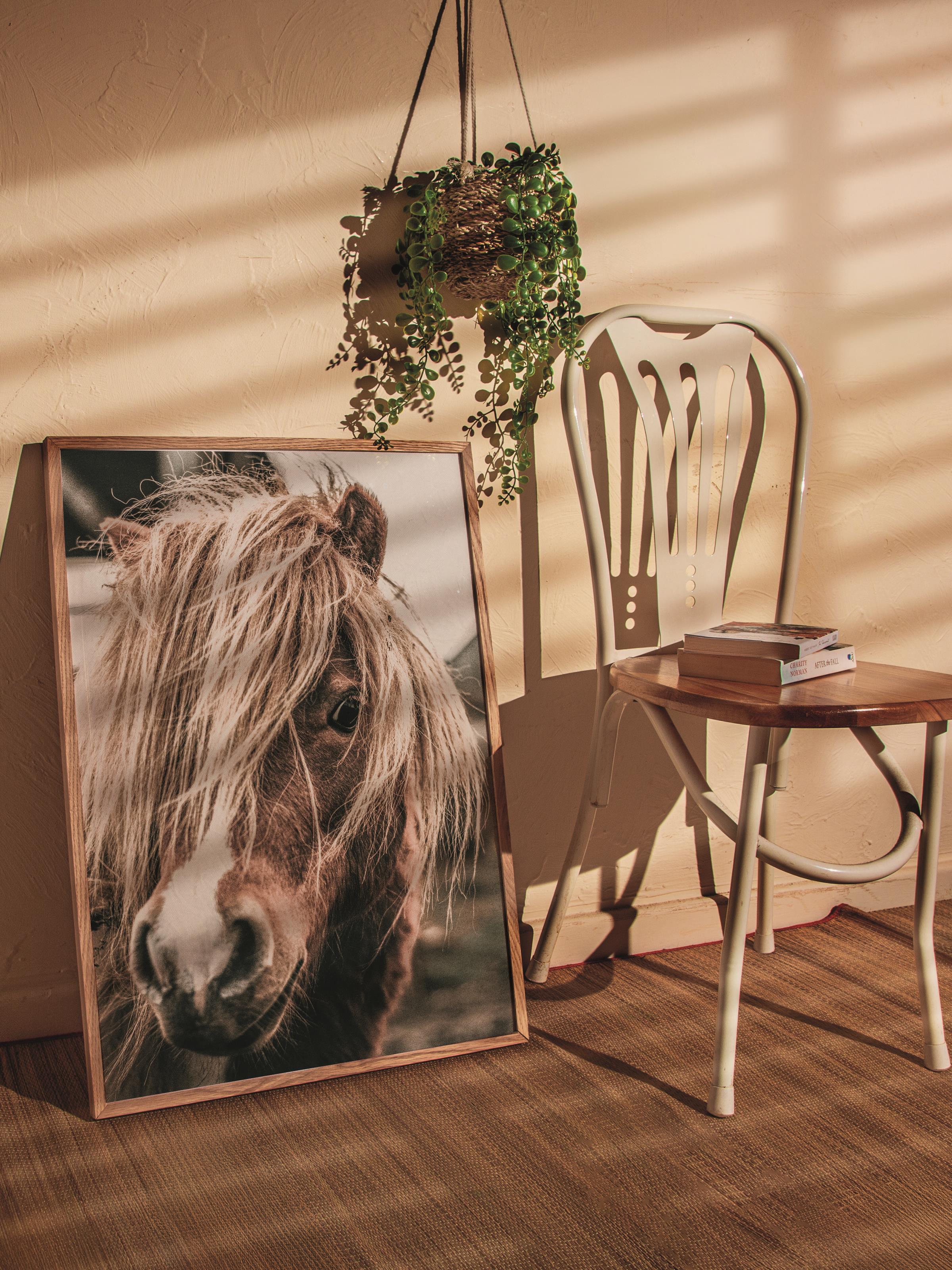 Rustic Çerçevesiz Poster, İskandinav Kahverengi Poster, NO:60 Yakın Plan At Fotoğraf, Dikey