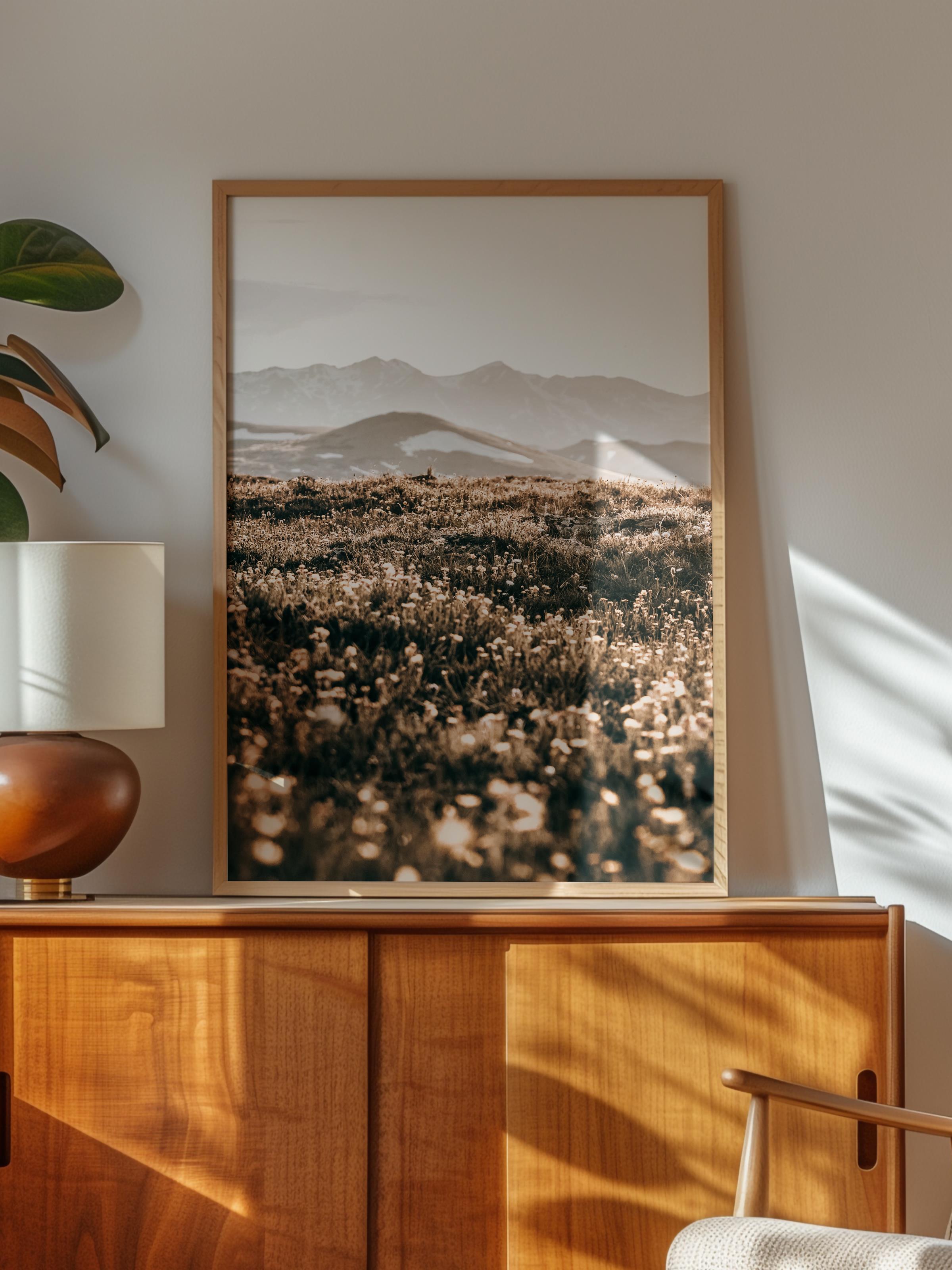 Rustic Çerçevesiz Poster, İskandinav Kahverengi Poster, NO:61 Dağ Manzarası Fotoğraf, Dikey