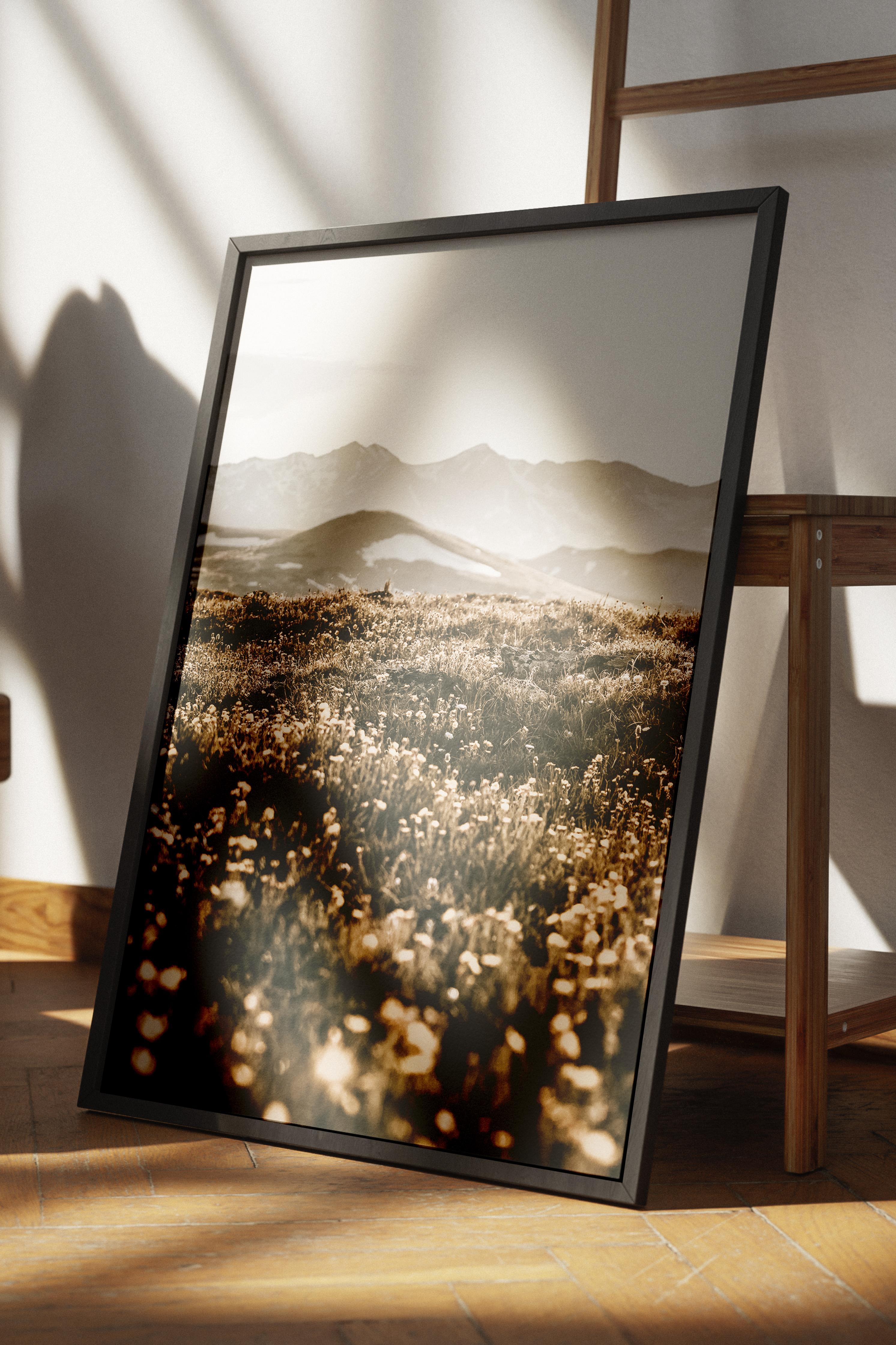 Rustic Çerçevesiz Poster, İskandinav Kahverengi Poster, NO:61 Dağ Manzarası Fotoğraf, Dikey