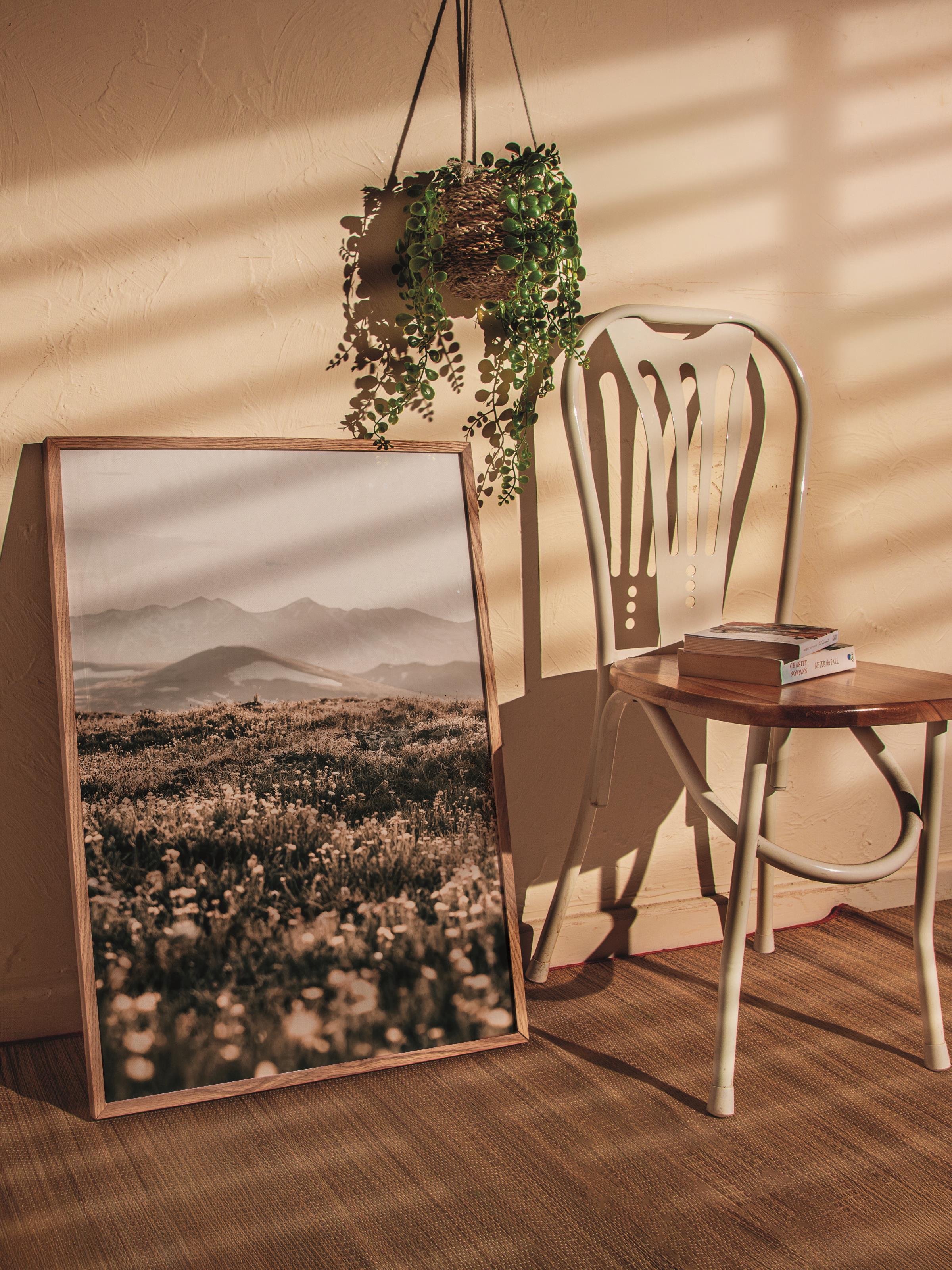 Rustic Çerçevesiz Poster, İskandinav Kahverengi Poster, NO:61 Dağ Manzarası Fotoğraf, Dikey