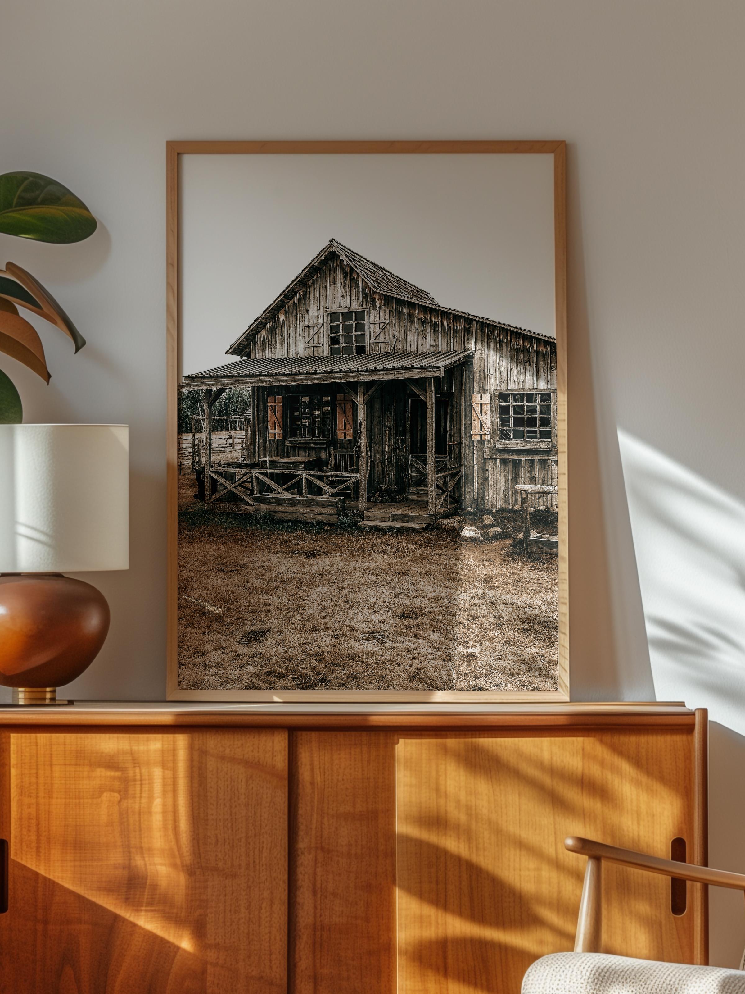 Rustic Çerçevesiz Poster, İskandinav Kahverengi Poster, NO:62 Ahşap Ev Fotoğraf, Dikey