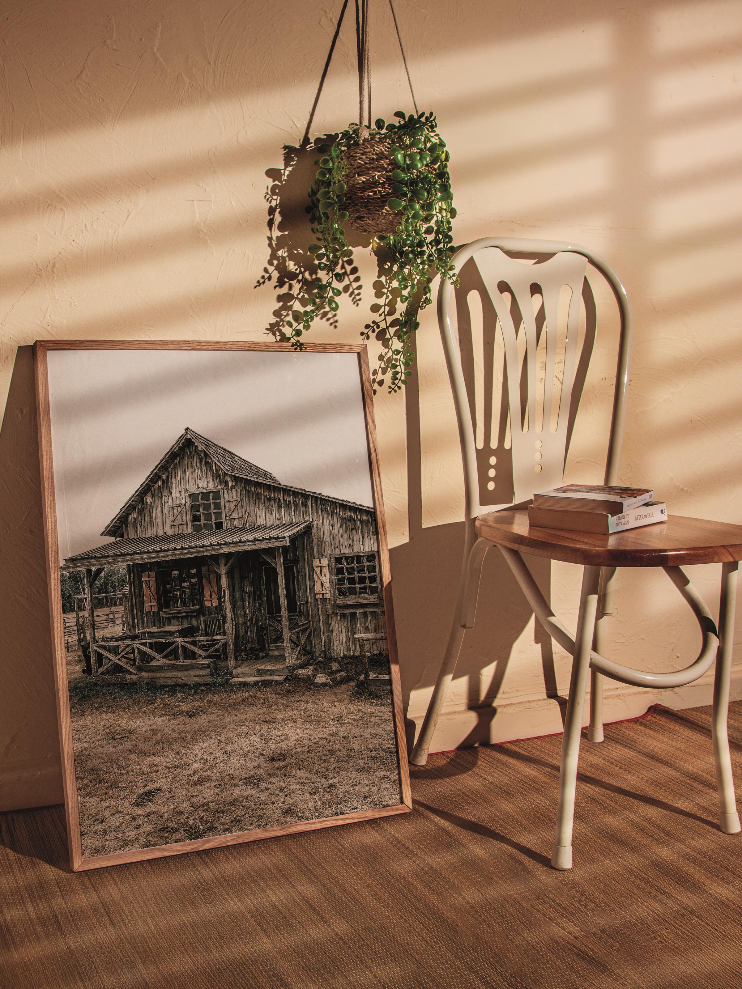 Rustic Çerçevesiz Poster, İskandinav Kahverengi Poster, NO:62 Ahşap Ev Fotoğraf, Dikey