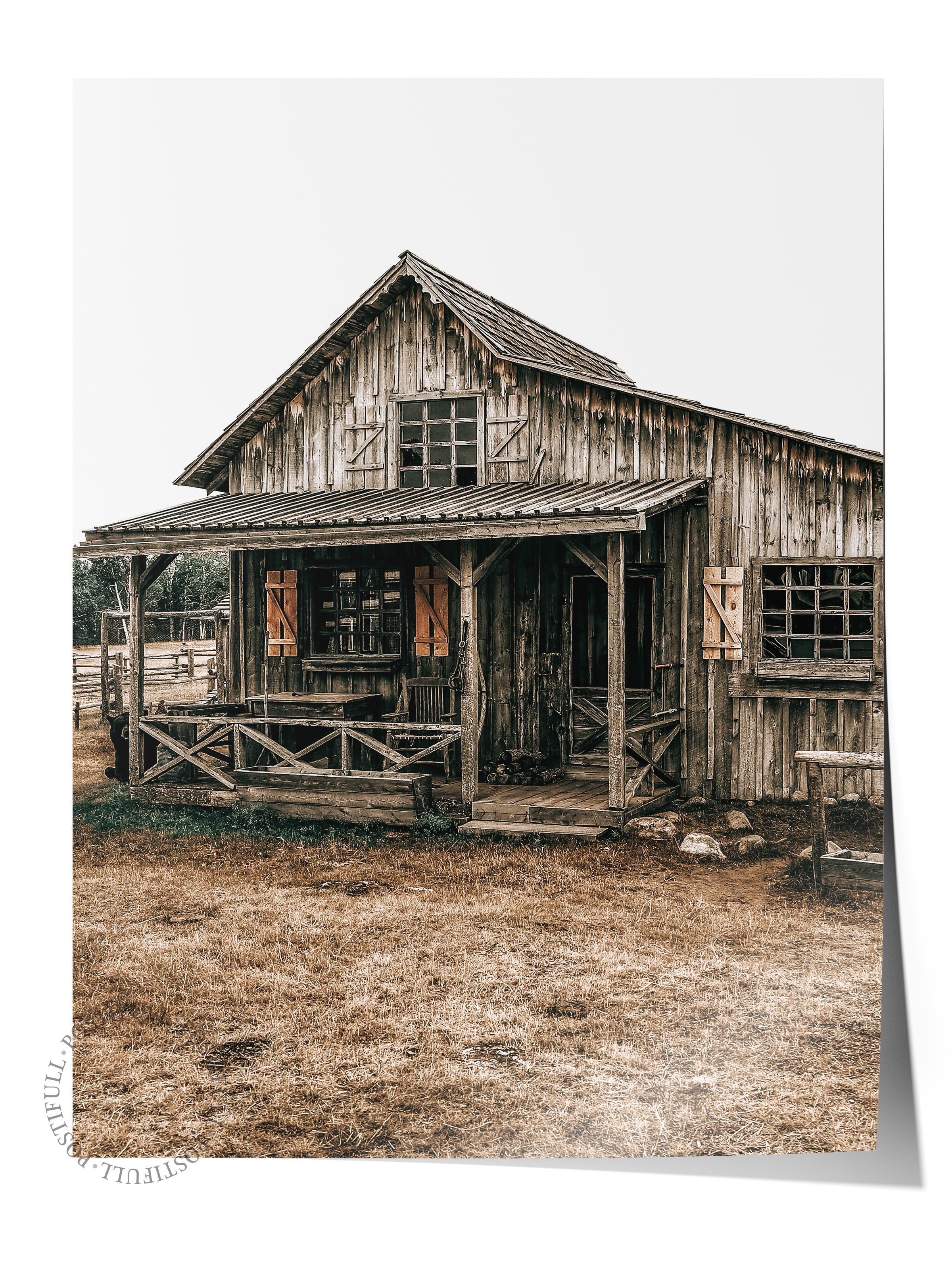Rustic Çerçevesiz Poster, İskandinav Kahverengi Poster, NO:62 Ahşap Ev Fotoğraf, Dikey