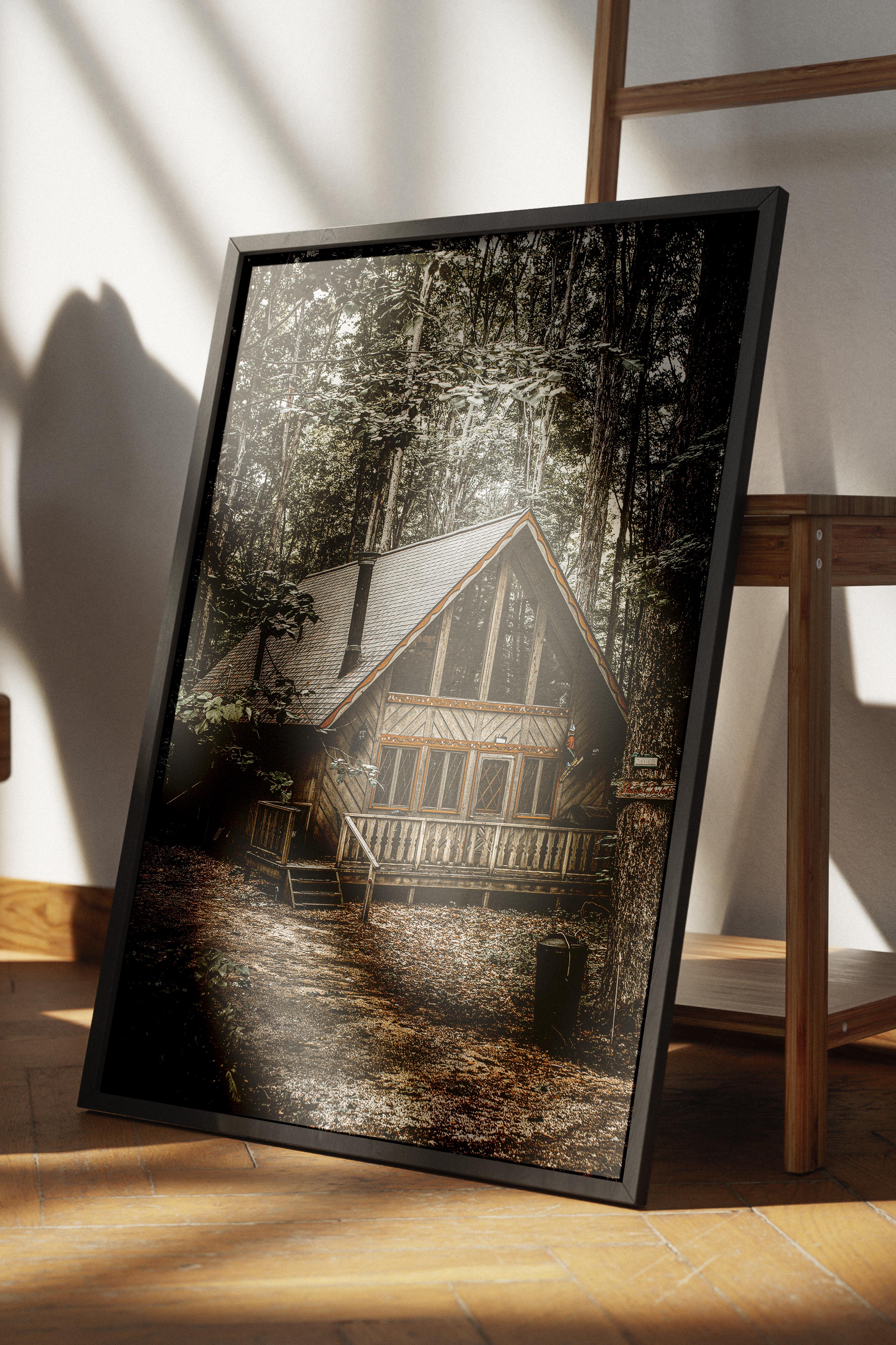 Rustic Çerçevesiz Poster, İskandinav Kahverengi Poster, NO:66 Orman Evi Fotoğraf, Dikey
