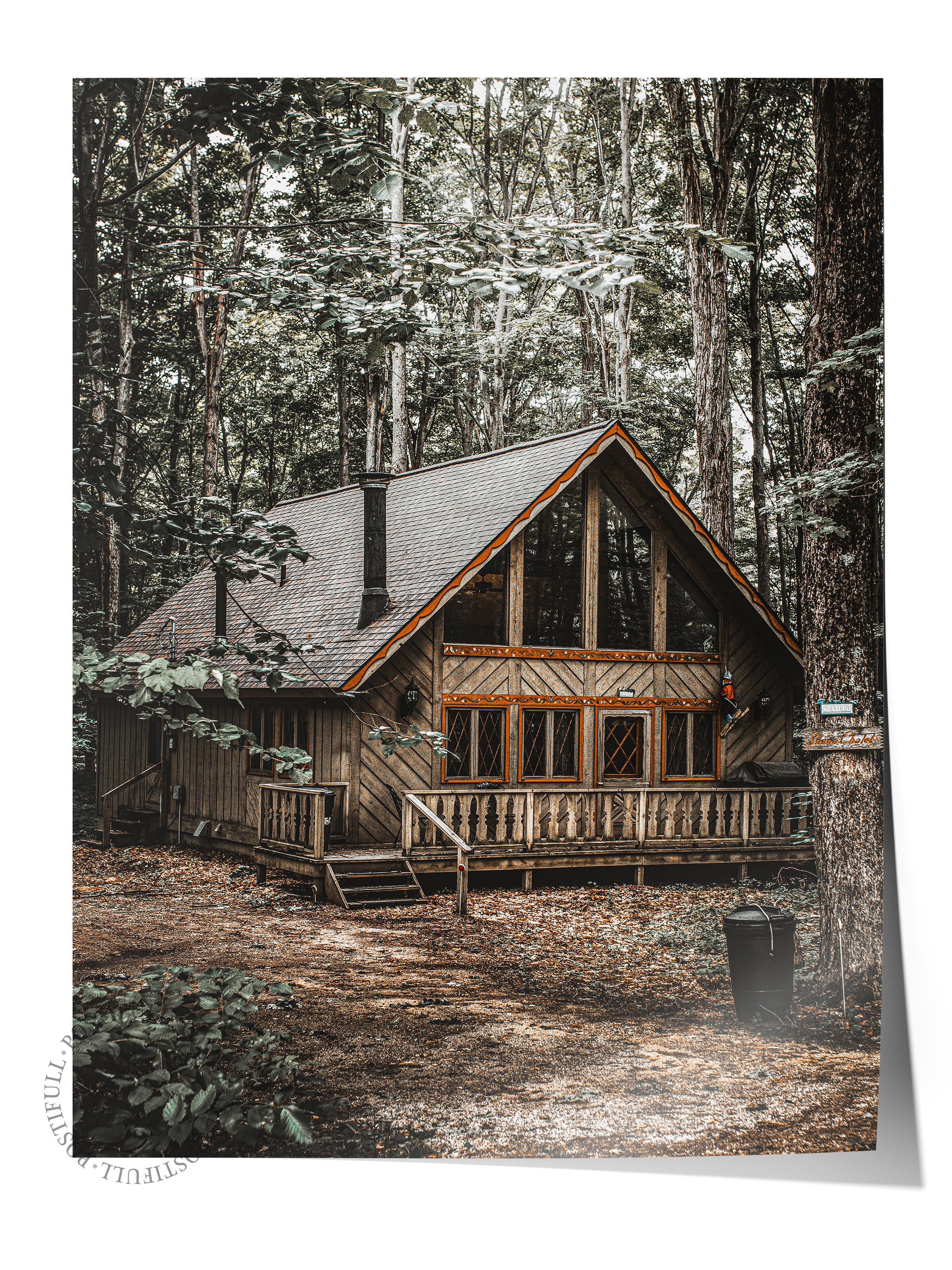 Rustic Çerçevesiz Poster, İskandinav Kahverengi Poster, NO:66 Orman Evi Fotoğraf, Dikey