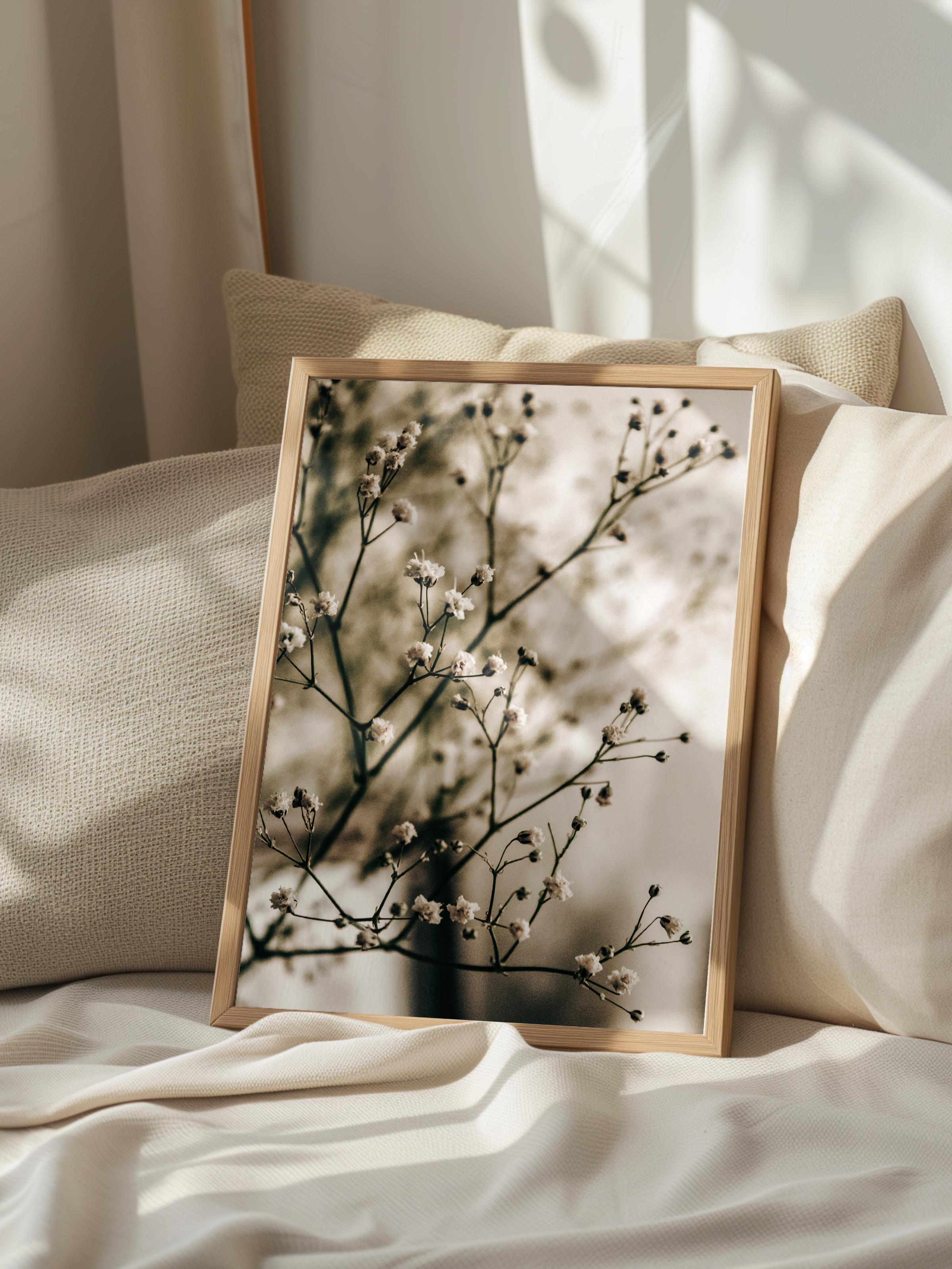 Rustic Çerçevesiz Poster, İskandinav Kahverengi Poster, NO:68 Çiçek Dalı Fotoğraf, Dikey