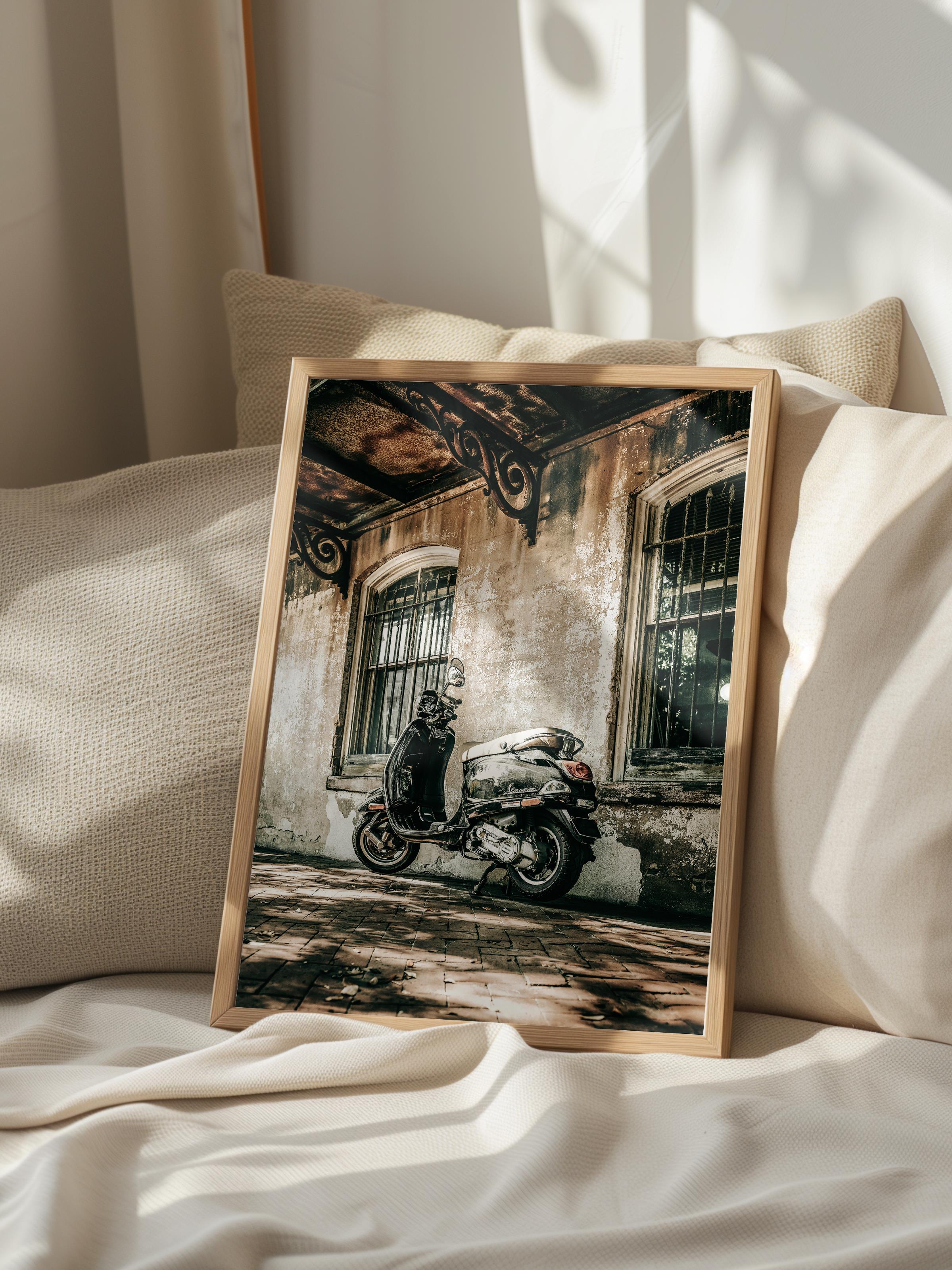 Rustic Çerçevesiz Poster, İskandinav Kahverengi Poster, NO:70 Eski Motorsiklet Fotoğraf, Dikey