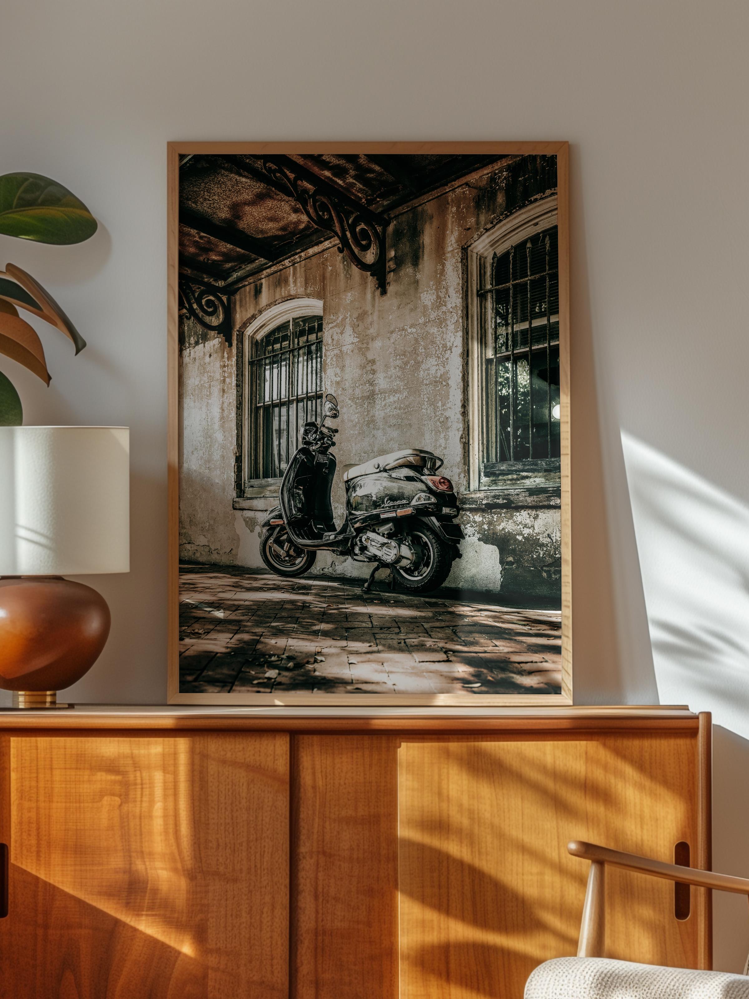 Rustic Çerçevesiz Poster, İskandinav Kahverengi Poster, NO:70 Eski Motorsiklet Fotoğraf, Dikey