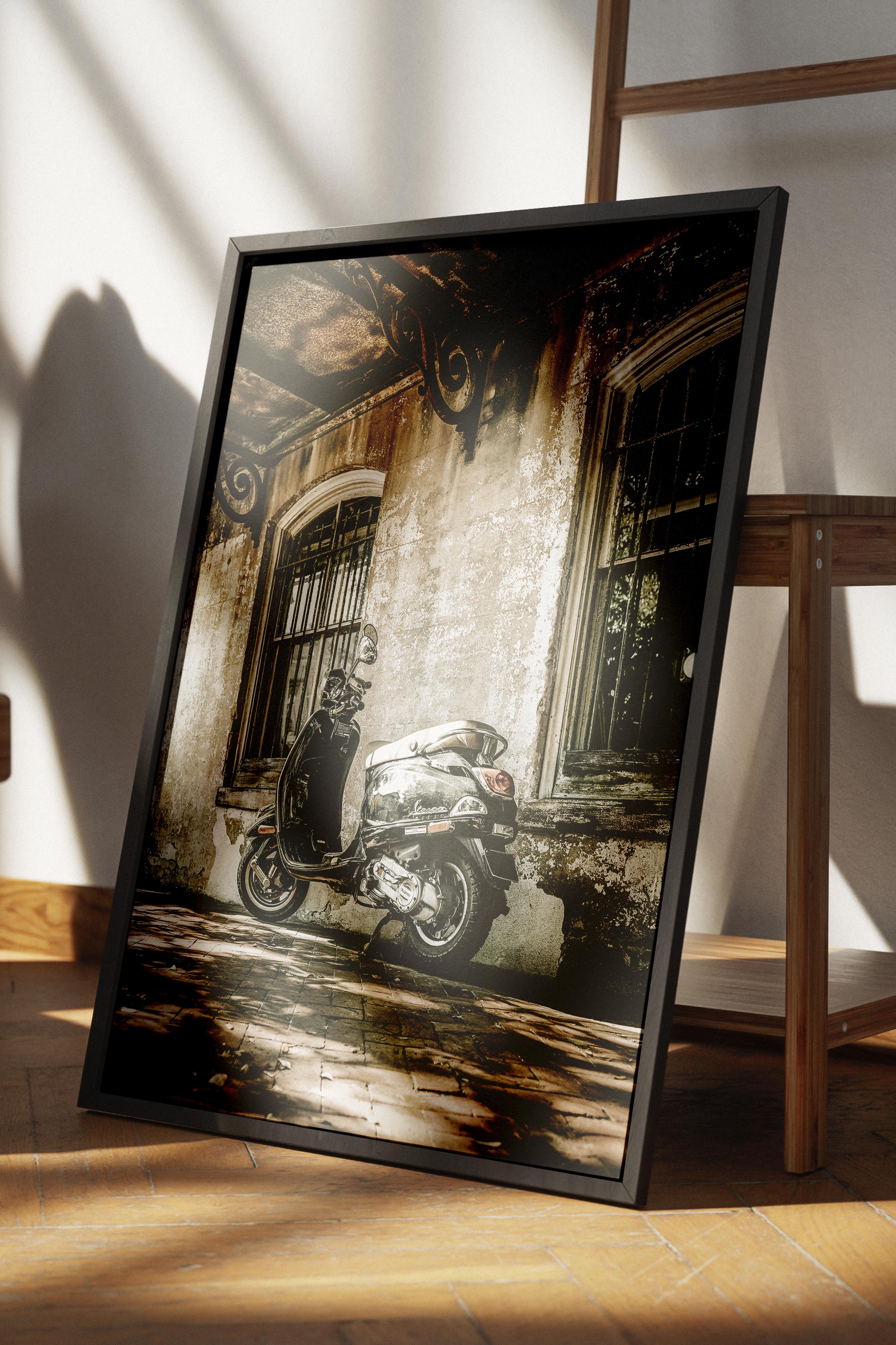 Rustic Çerçevesiz Poster, İskandinav Kahverengi Poster, NO:70 Eski Motorsiklet Fotoğraf, Dikey