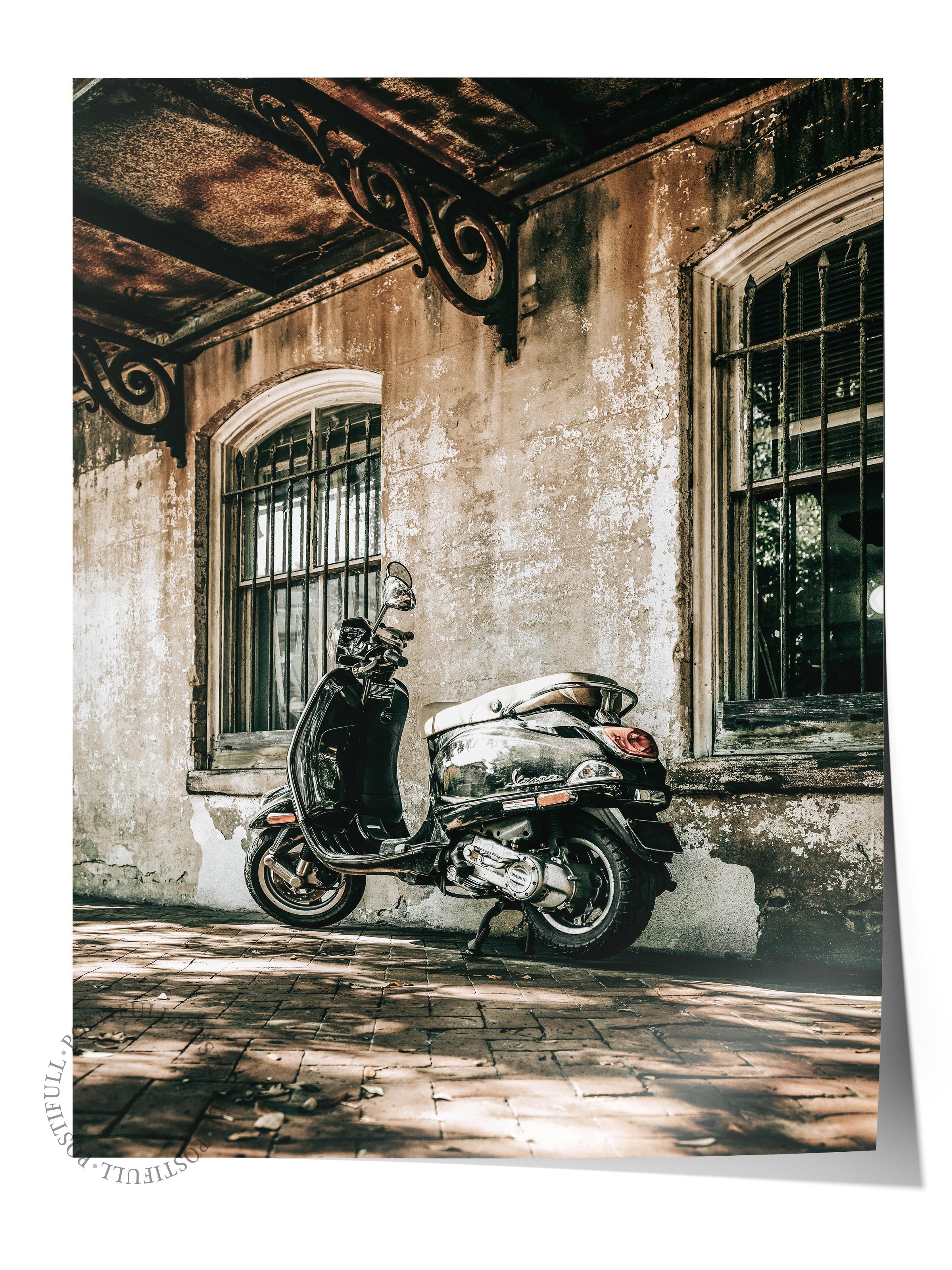 Rustic Çerçevesiz Poster, İskandinav Kahverengi Poster, NO:70 Eski Motorsiklet Fotoğraf, Dikey