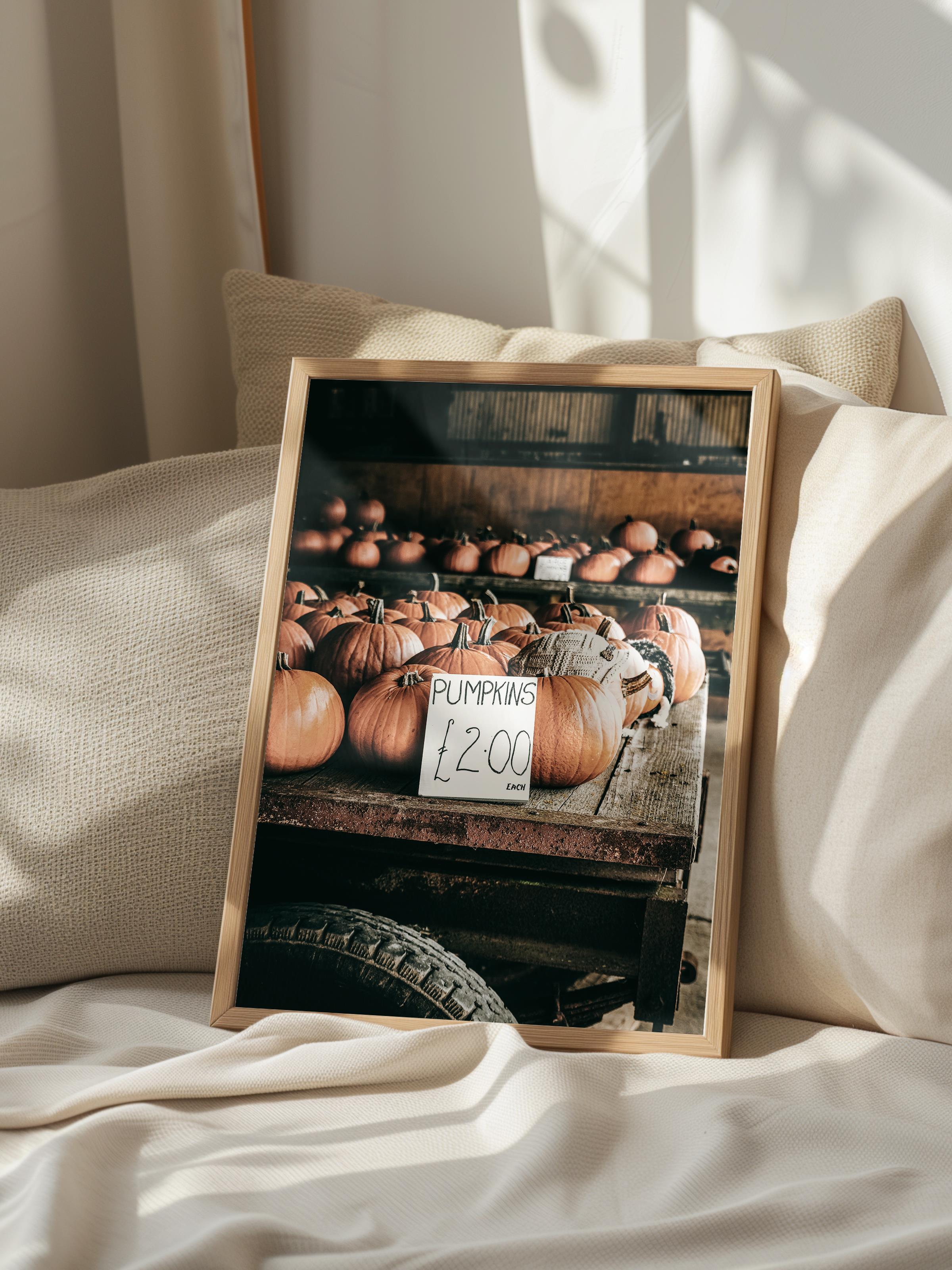 Rustic Çerçevesiz Poster, İskandinav Kahverengi Poster, NO:71 Balkabakları Arabası Fotoğraf, Dikey