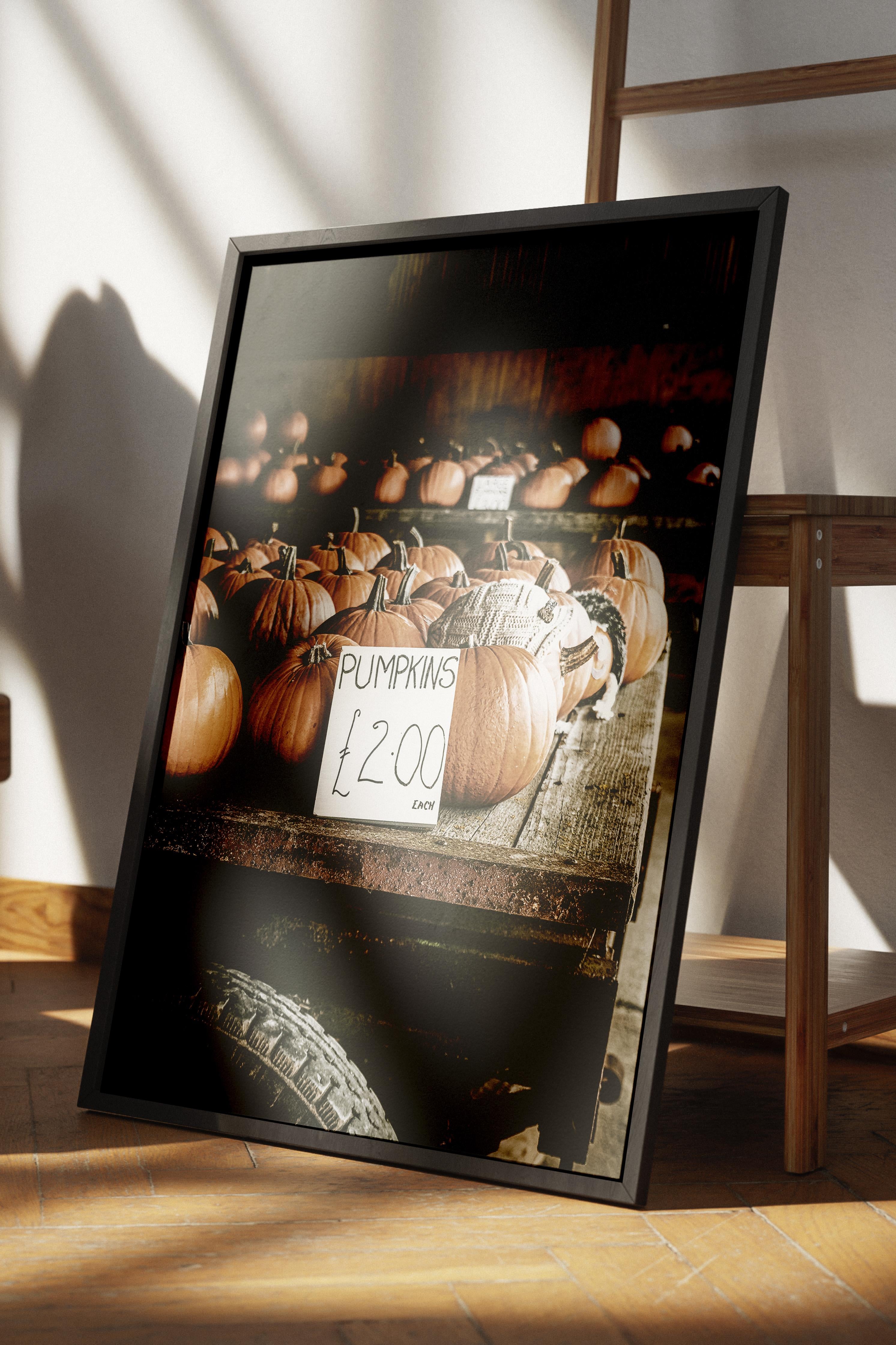 Rustic Çerçevesiz Poster, İskandinav Kahverengi Poster, NO:71 Balkabakları Arabası Fotoğraf, Dikey