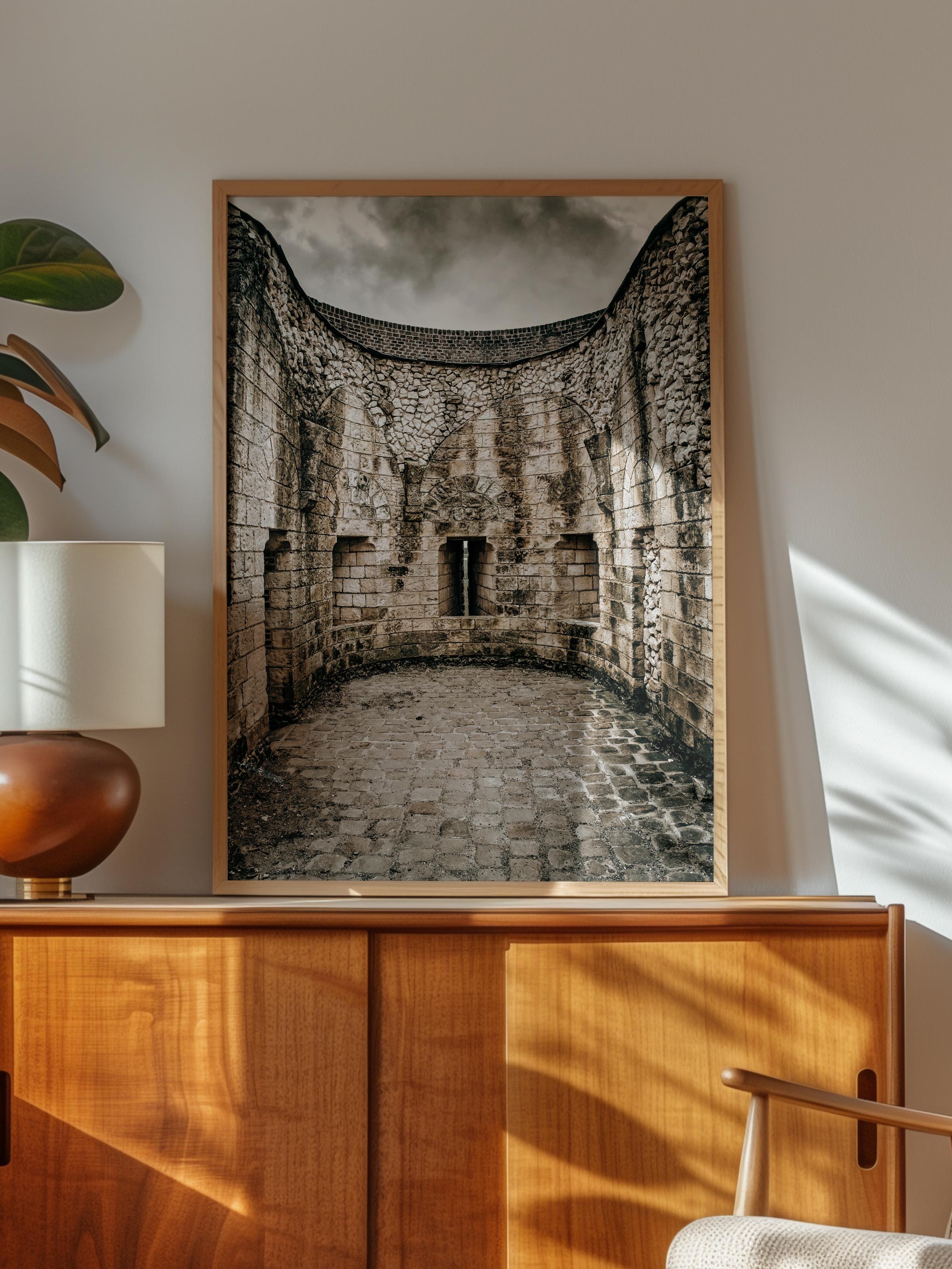 Rustic Çerçevesiz Poster, İskandinav Kahverengi Poster, NO:73 Tarihi Taş Yapı Fotoğraf, Dikey