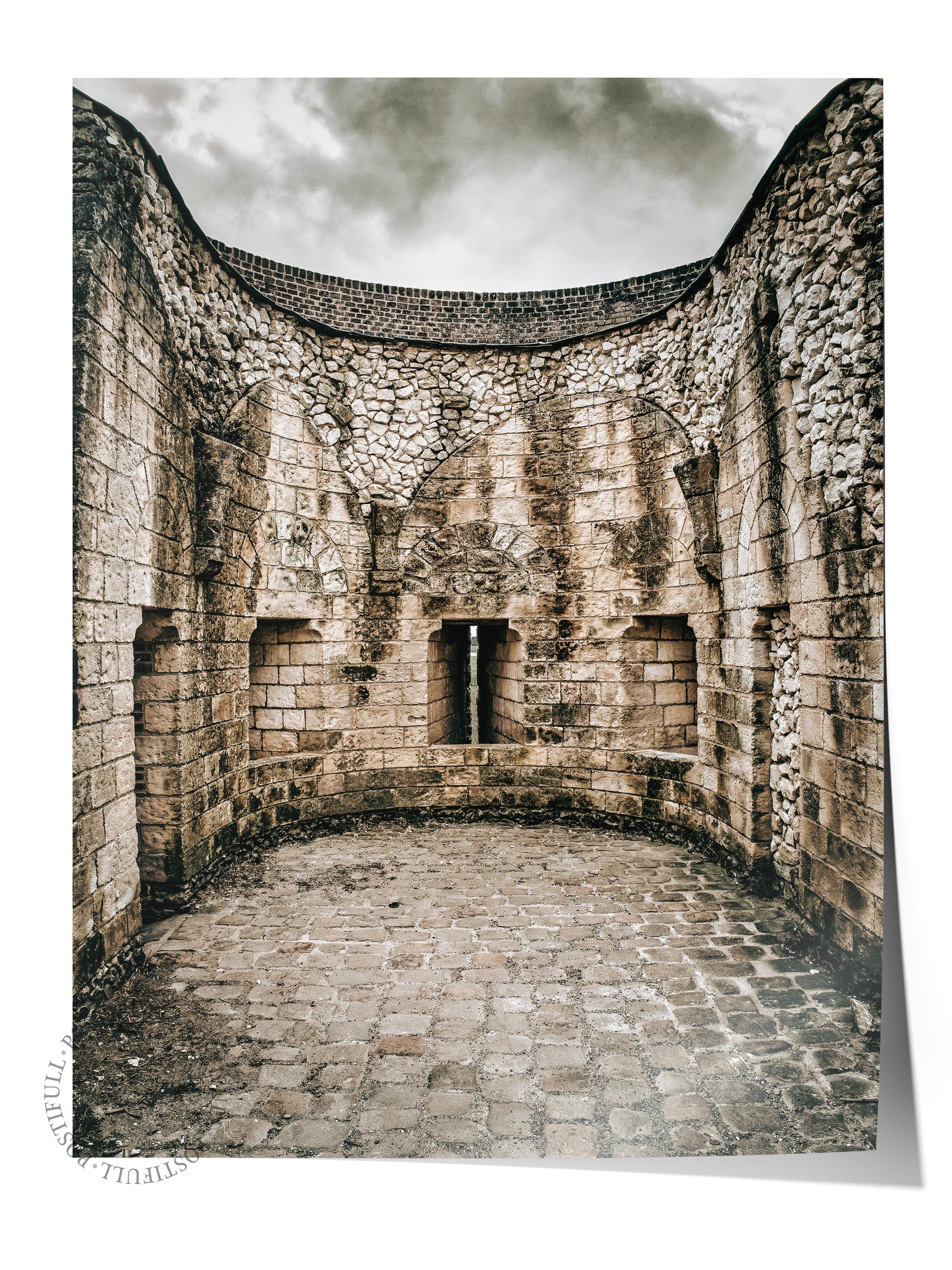 Rustic Çerçevesiz Poster, İskandinav Kahverengi Poster, NO:73 Tarihi Taş Yapı Fotoğraf, Dikey