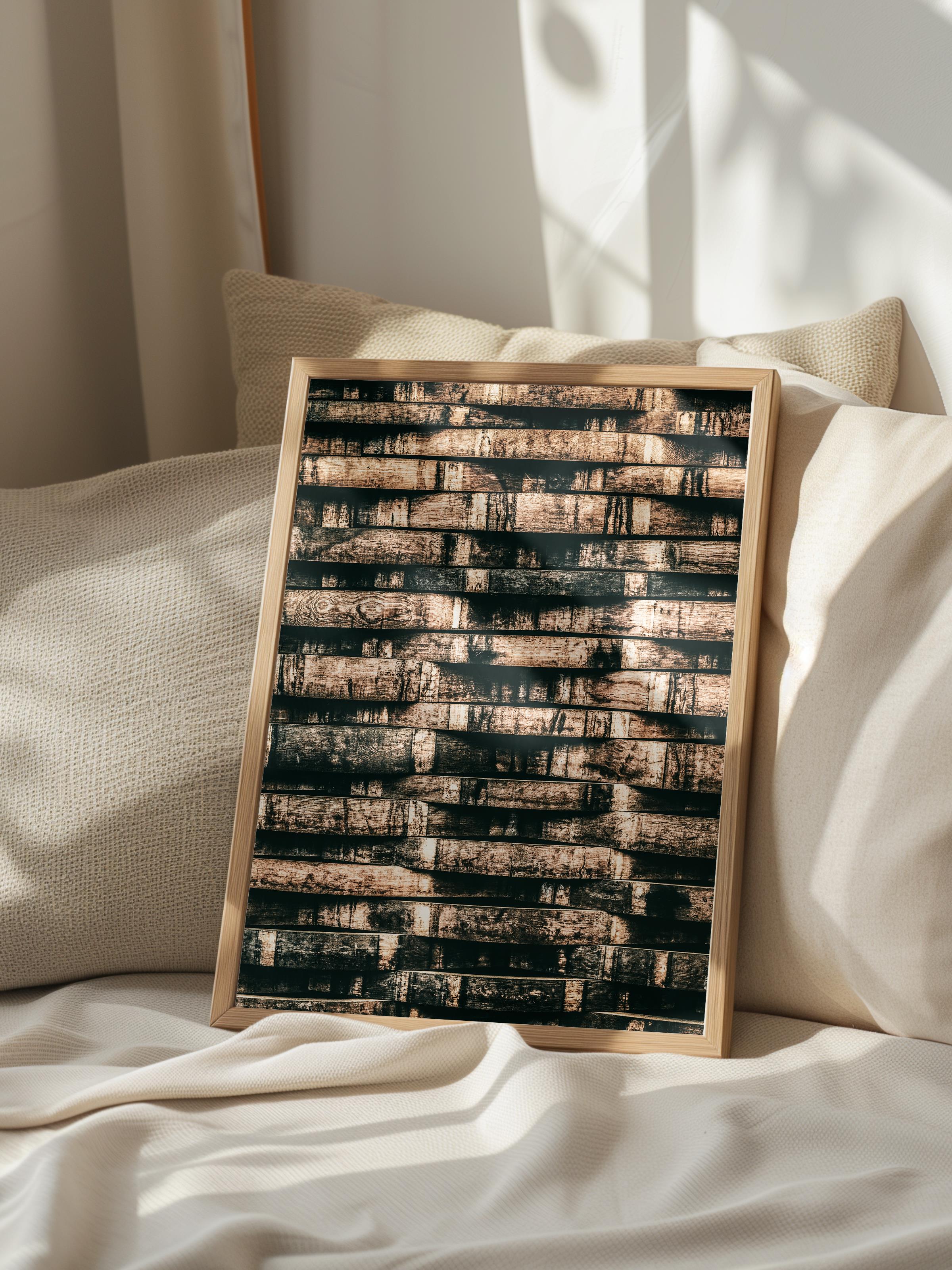 Rustic Çerçevesiz Poster, İskandinav Kahverengi Poster, NO:75 Ahşap Fıçılar Fotoğraf, Dikey
