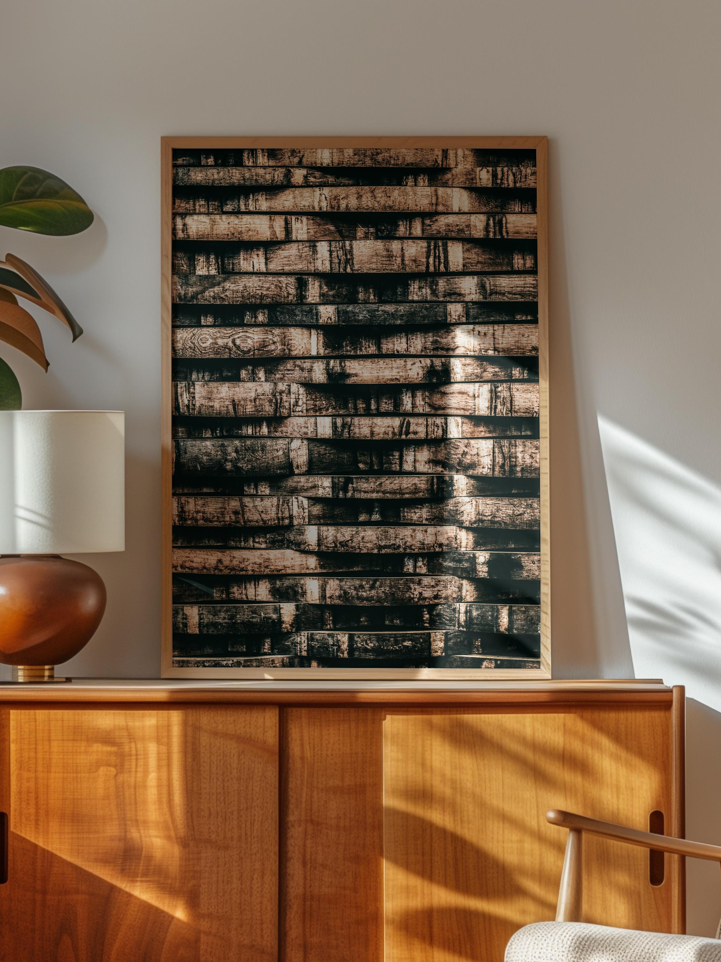 Rustic Çerçevesiz Poster, İskandinav Kahverengi Poster, NO:75 Ahşap Fıçılar Fotoğraf, Dikey