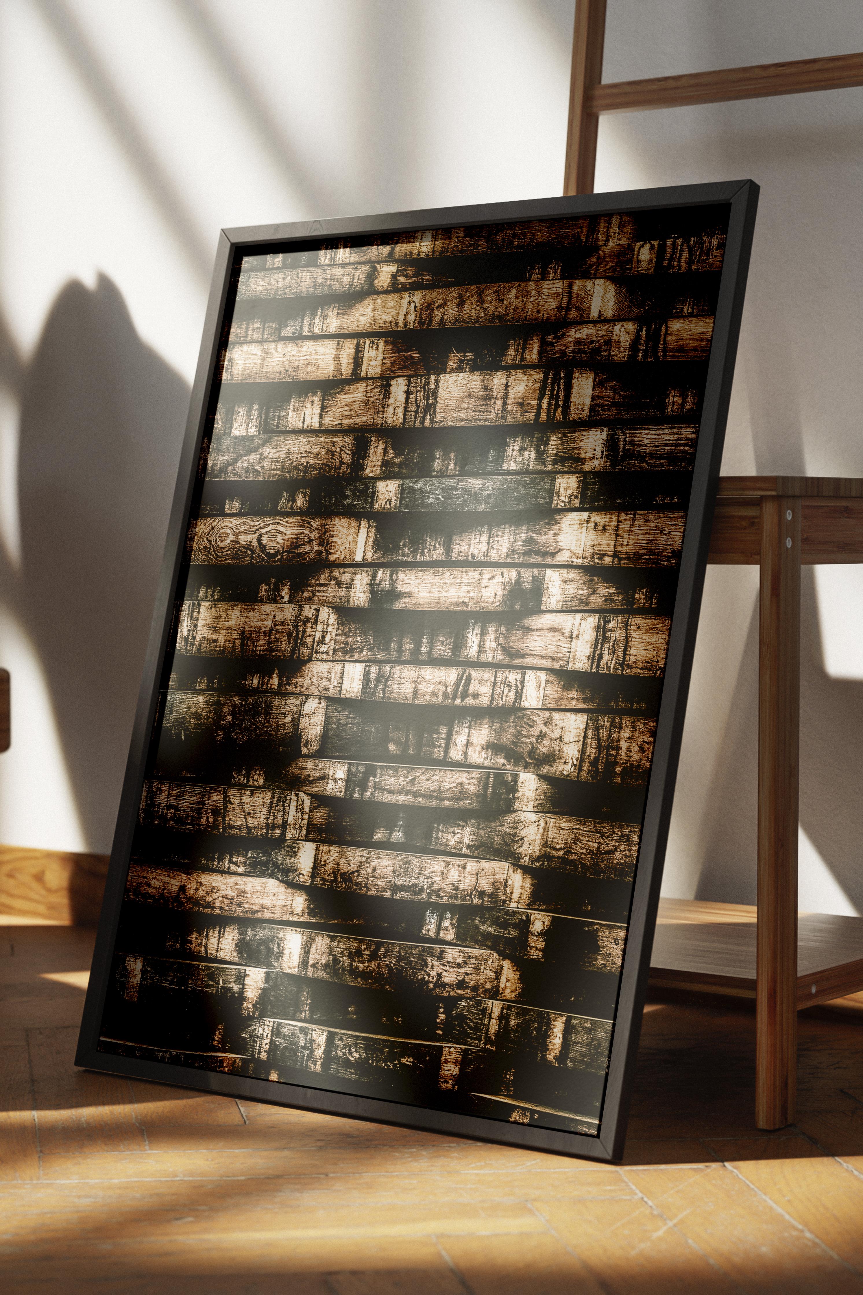 Rustic Çerçevesiz Poster, İskandinav Kahverengi Poster, NO:75 Ahşap Fıçılar Fotoğraf, Dikey