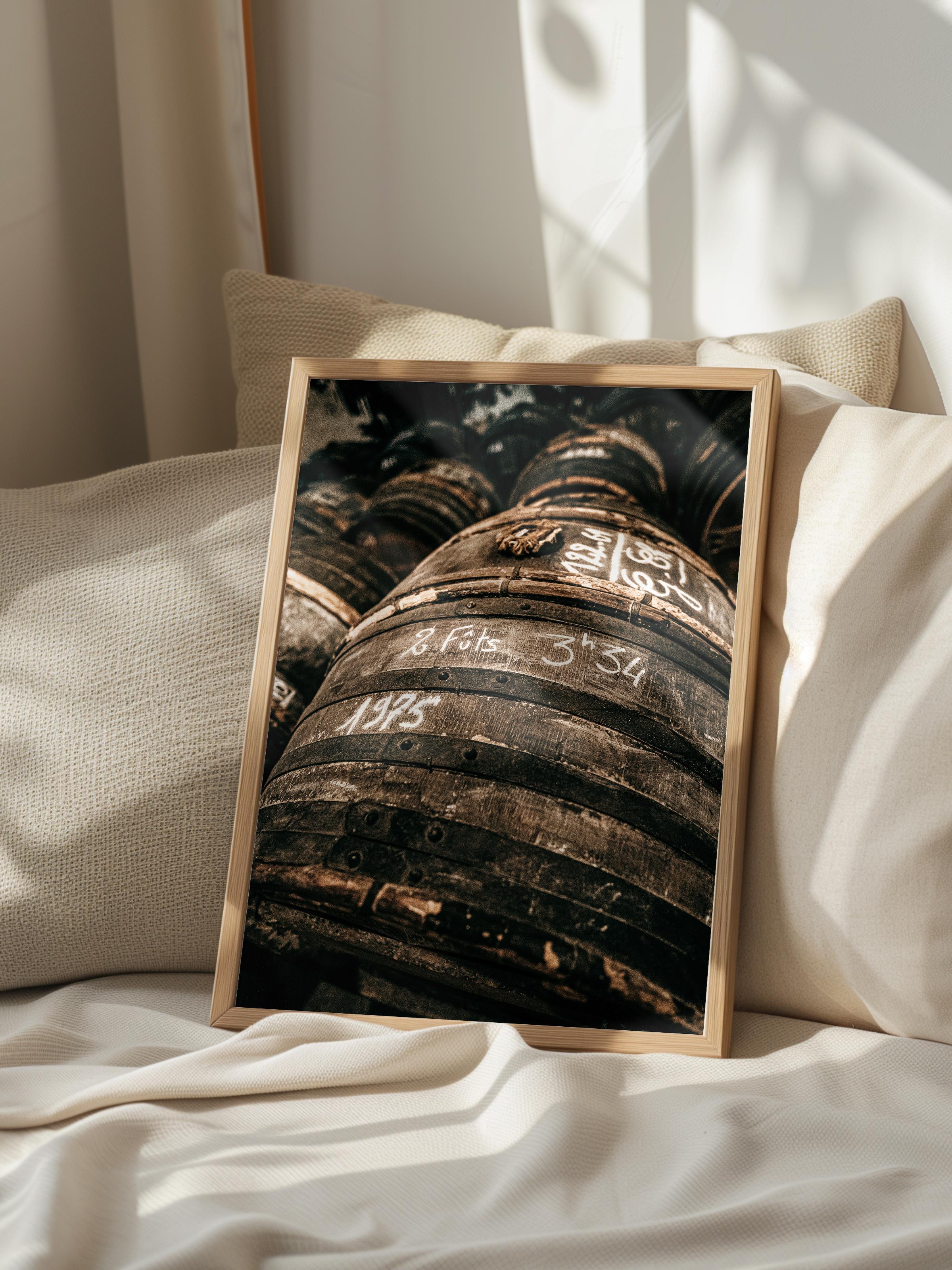 Rustic Çerçevesiz Poster, İskandinav Kahverengi Poster, NO:80 Ahşap Fıçılar Fotoğraf, Dikey