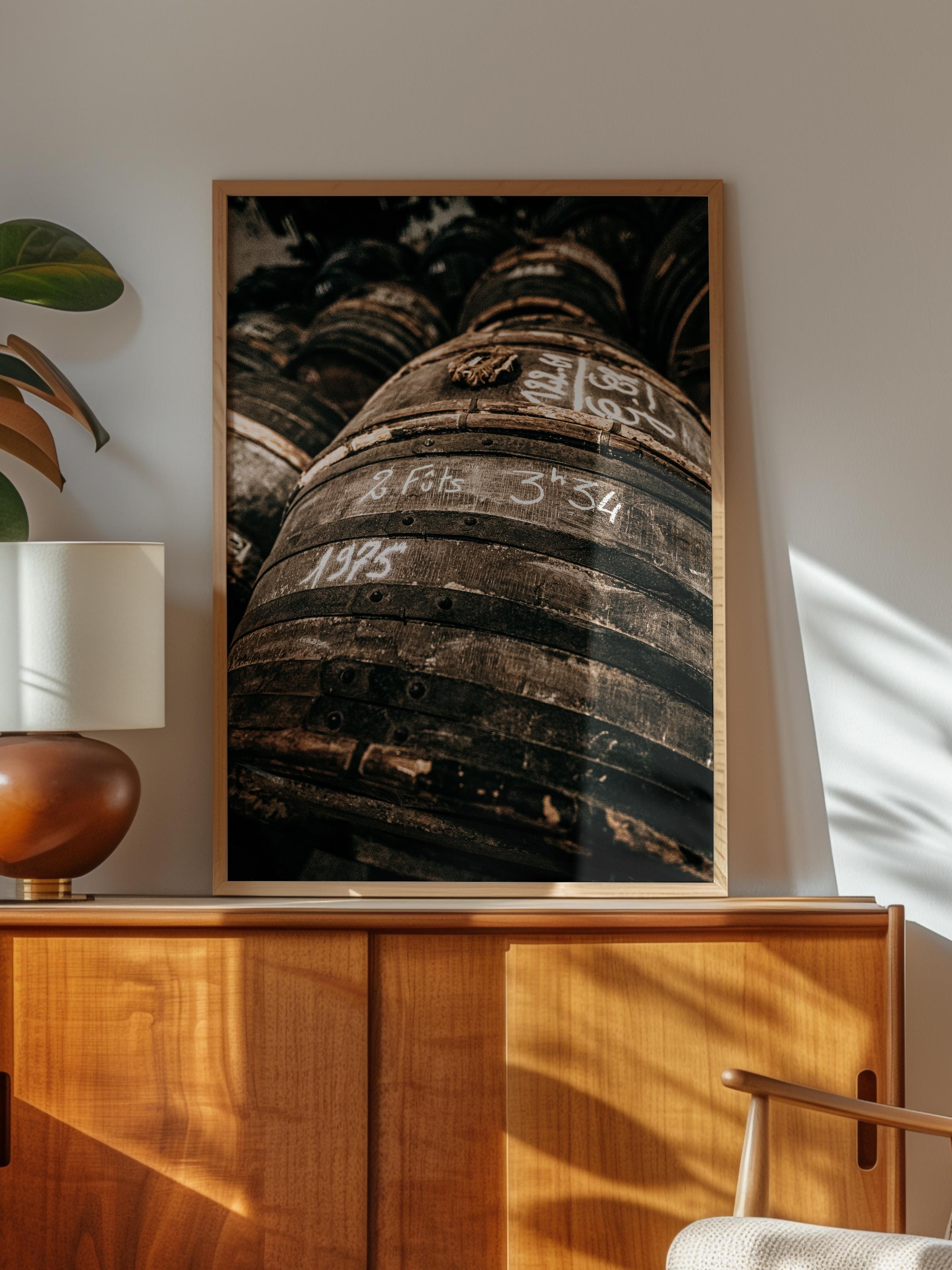 Rustic Çerçevesiz Poster, İskandinav Kahverengi Poster, NO:80 Ahşap Fıçılar Fotoğraf, Dikey