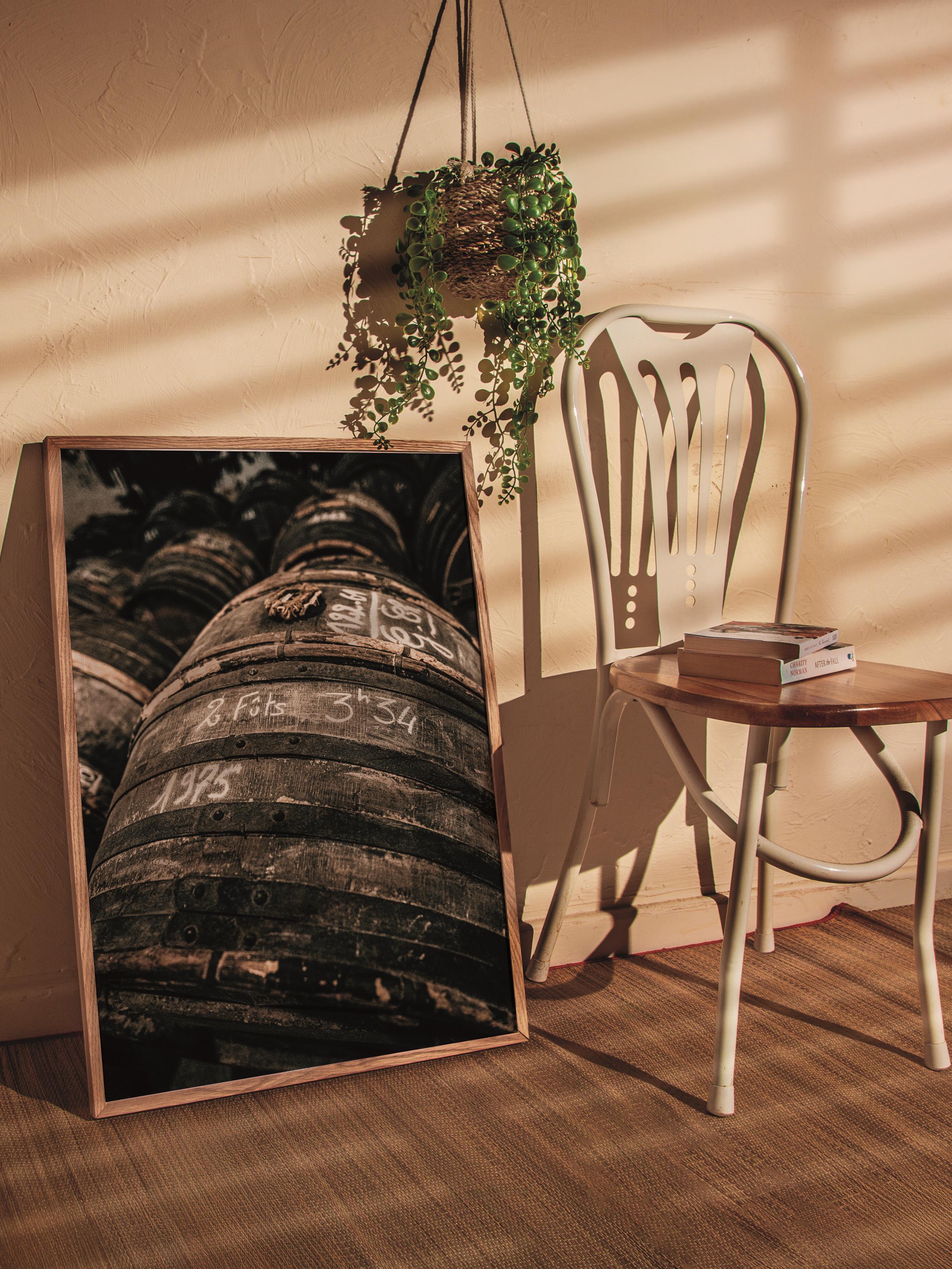 Rustic Çerçevesiz Poster, İskandinav Kahverengi Poster, NO:80 Ahşap Fıçılar Fotoğraf, Dikey