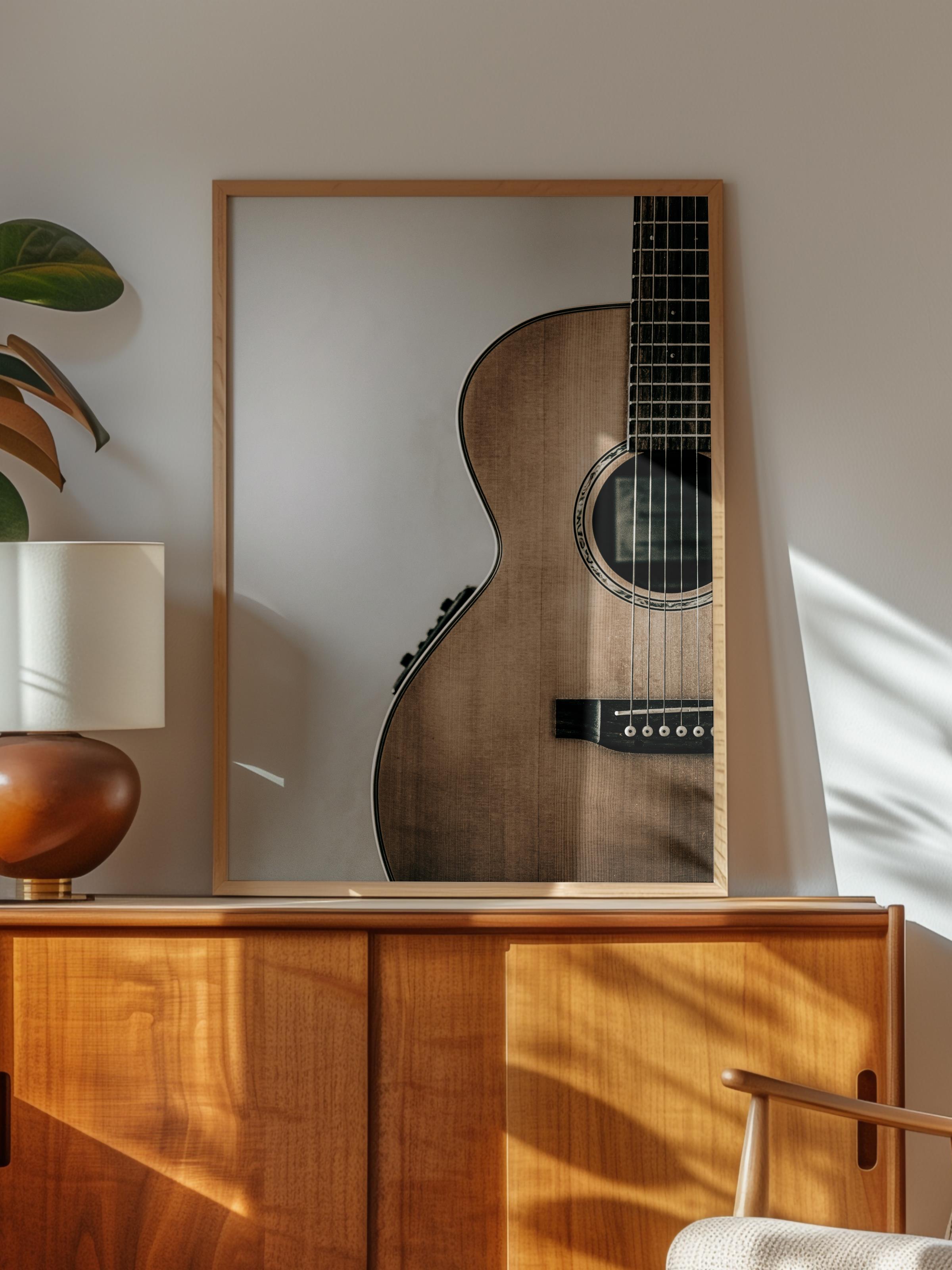 Rustic Çerçevesiz Poster, İskandinav Kahverengi Poster, NO:82 Akustik Gitar Fotoğraf, Dikey