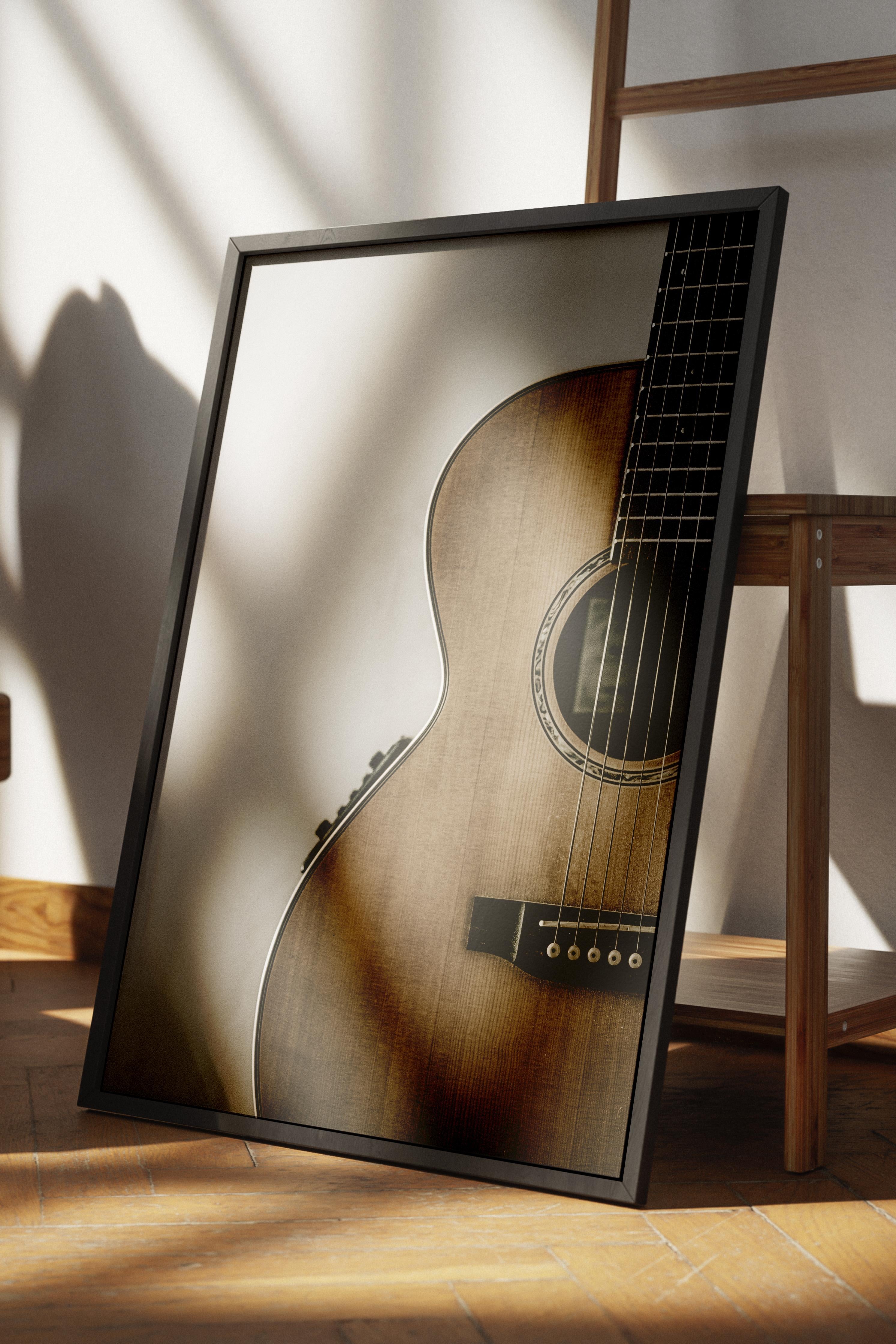 Rustic Çerçevesiz Poster, İskandinav Kahverengi Poster, NO:82 Akustik Gitar Fotoğraf, Dikey