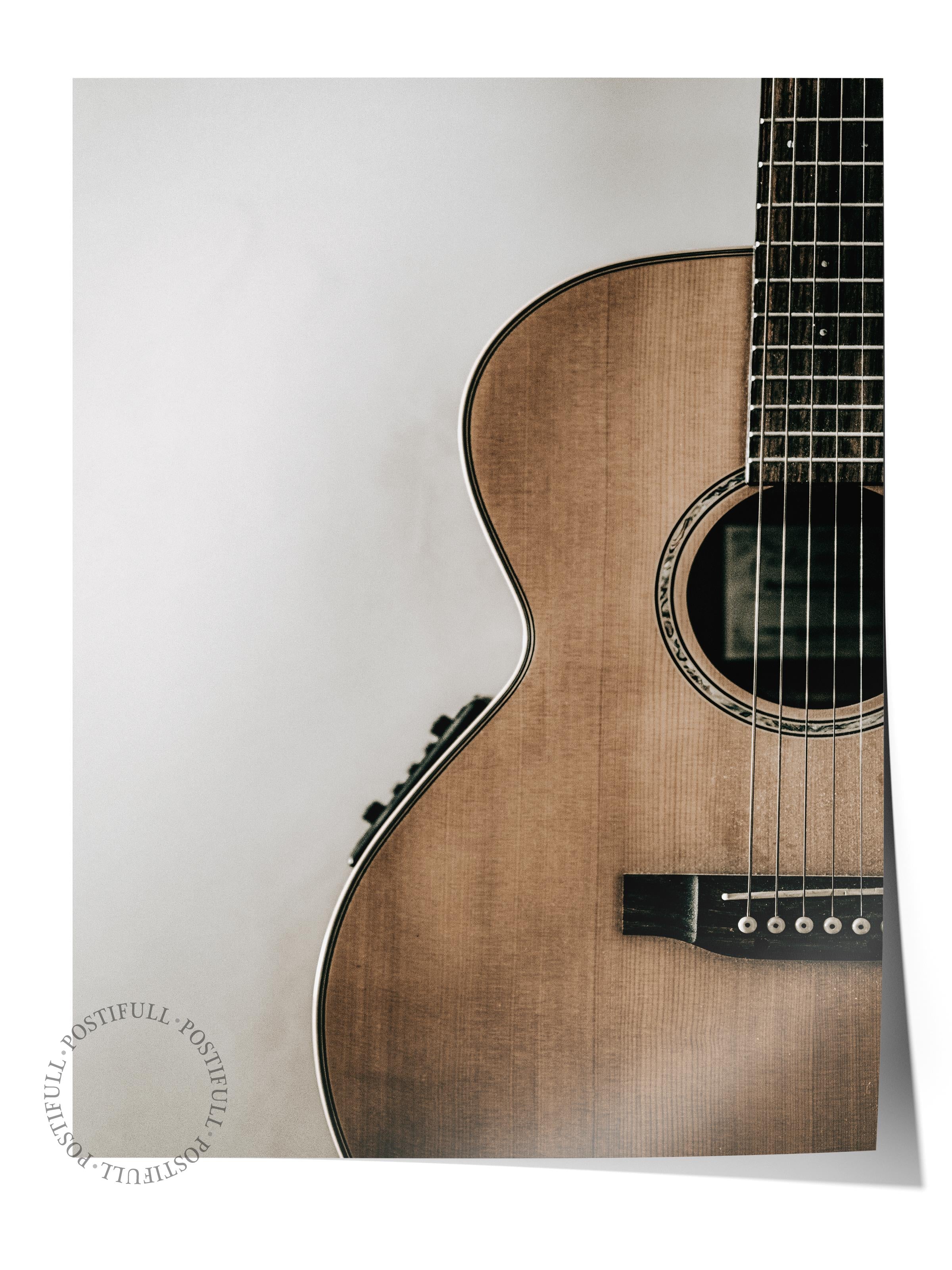 Rustic Çerçevesiz Poster, İskandinav Kahverengi Poster, NO:82 Akustik Gitar Fotoğraf, Dikey