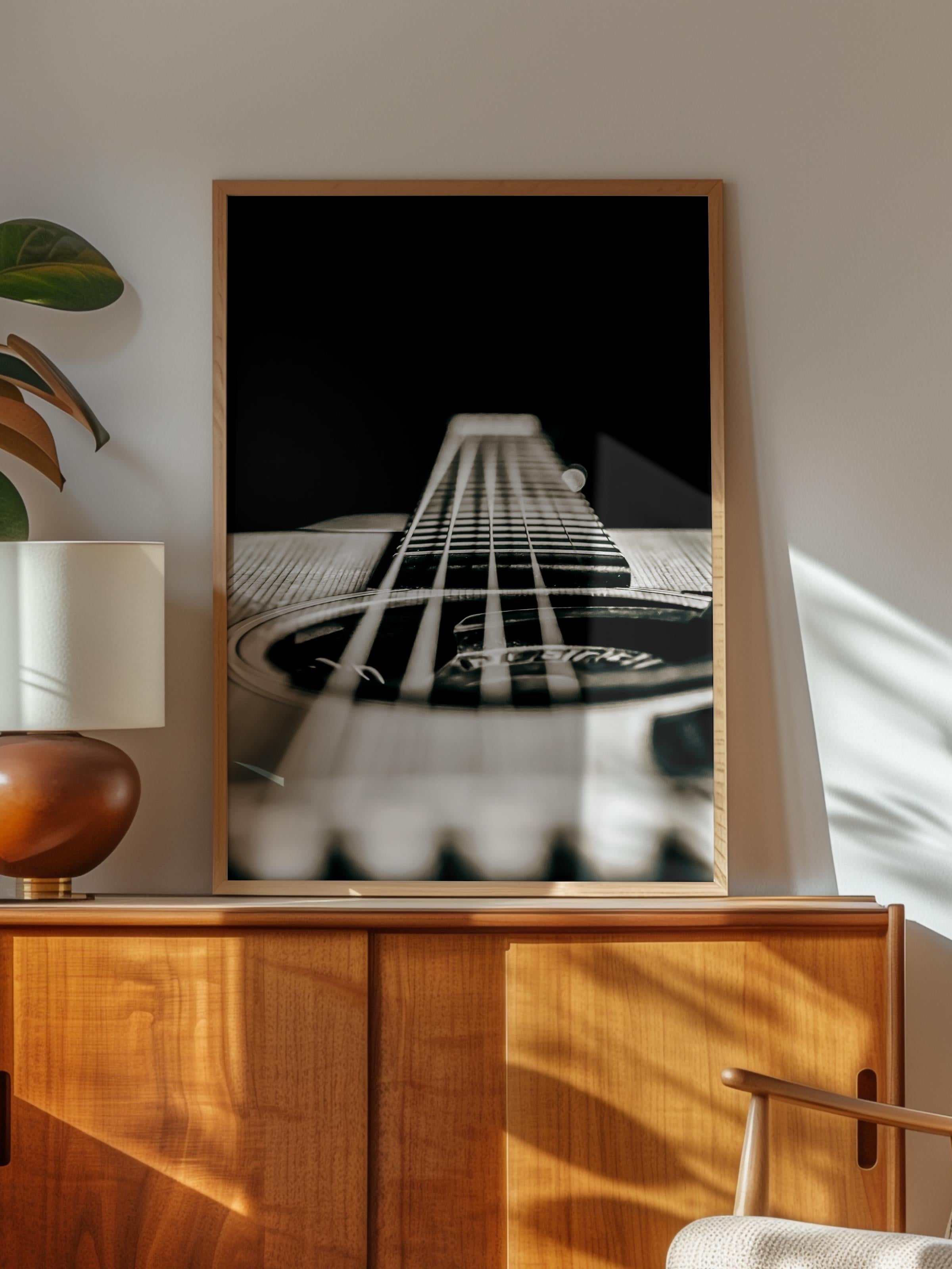 Rustic Çerçevesiz Poster, İskandinav Kahverengi Poster, NO:83 Gitarın Telleri Fotoğraf, Dikey