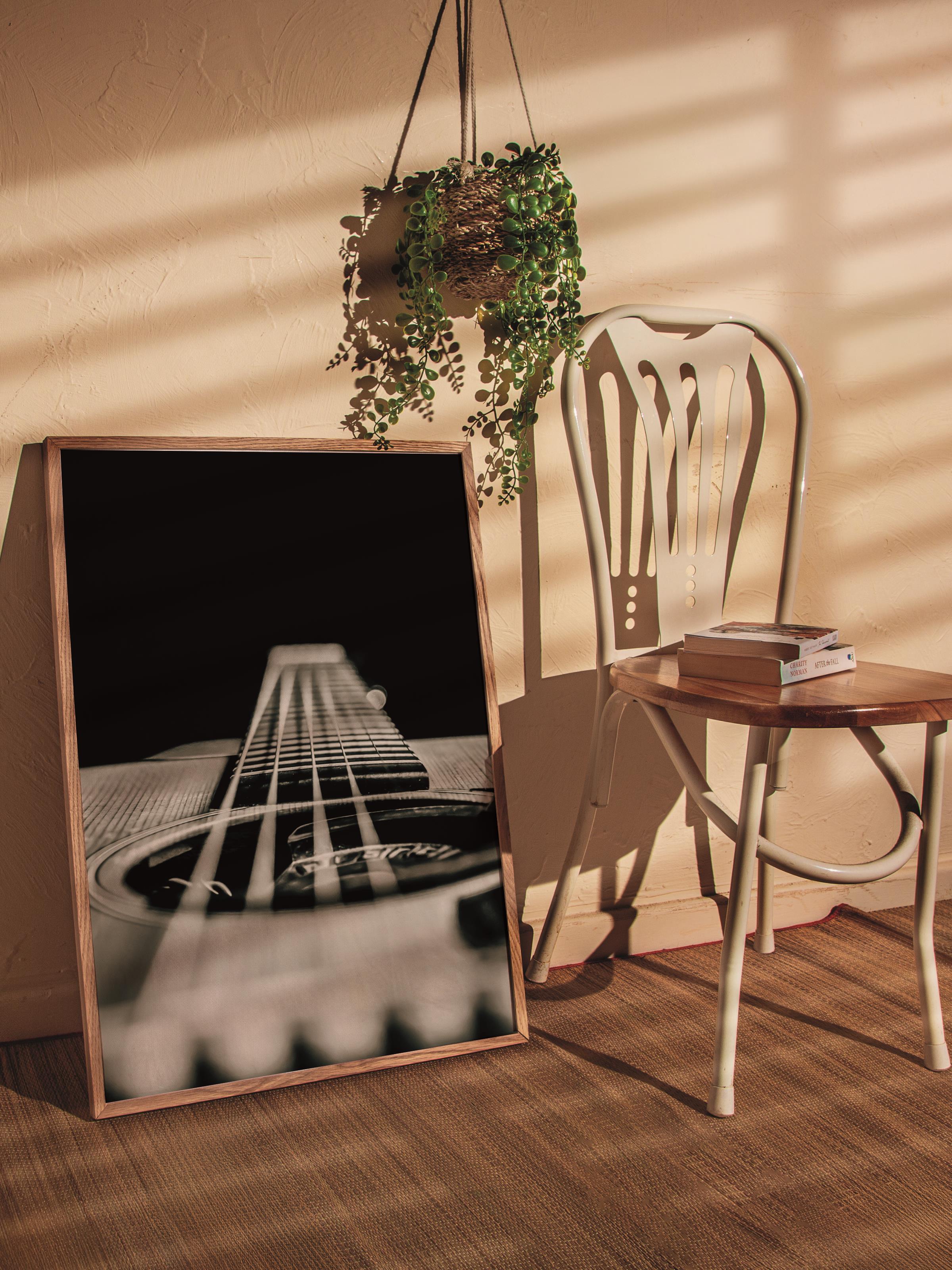 Rustic Çerçevesiz Poster, İskandinav Kahverengi Poster, NO:83 Gitarın Telleri Fotoğraf, Dikey
