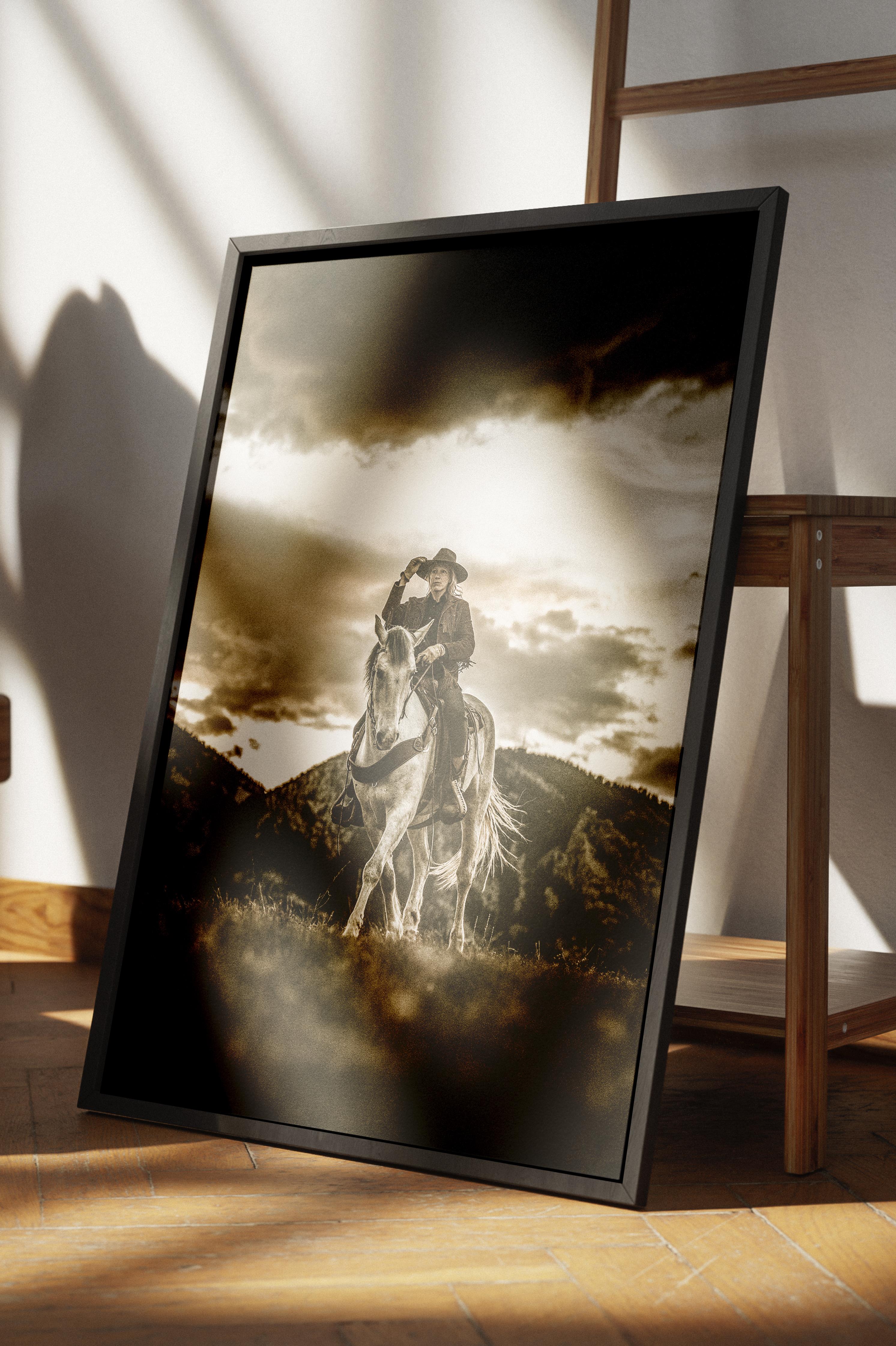 Rustic Çerçevesiz Poster, İskandinav Kahverengi Poster, NO:85 Kovboy ve Atı Fotoğraf, Dikey