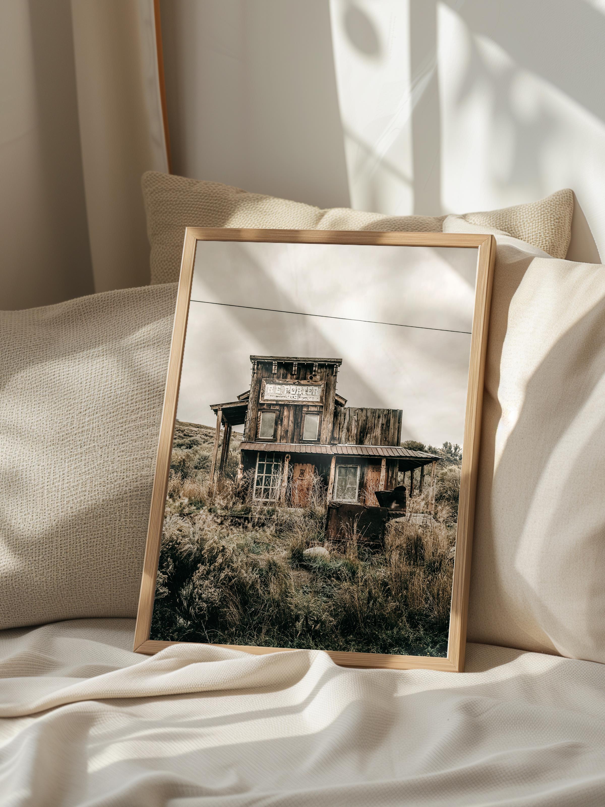 Rustic Çerçevesiz Poster, İskandinav Kahverengi Poster, NO:86 Eski Ev Fotoğraf, Dikey