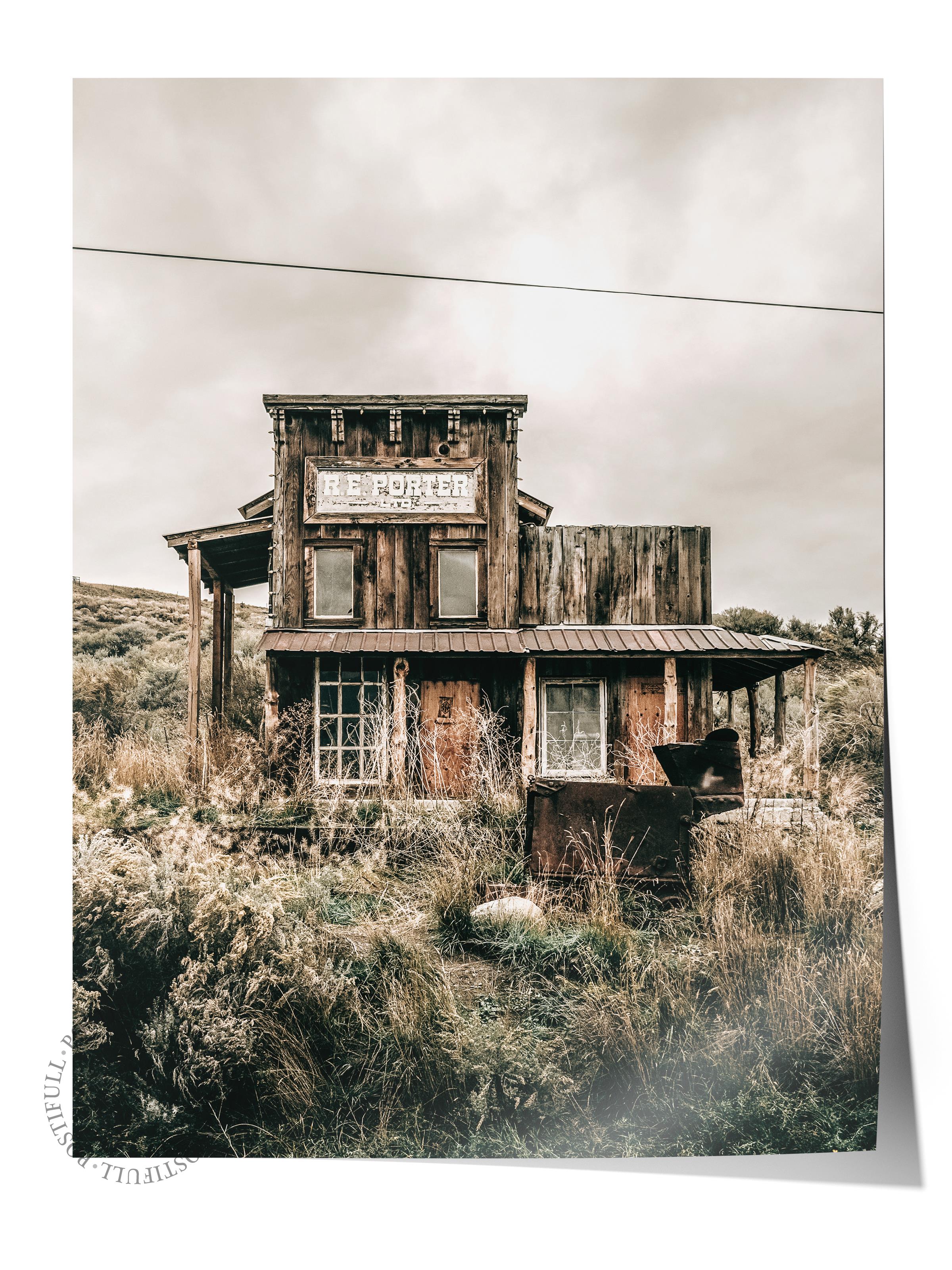 Rustic Çerçevesiz Poster, İskandinav Kahverengi Poster, NO:86 Eski Ev Fotoğraf, Dikey