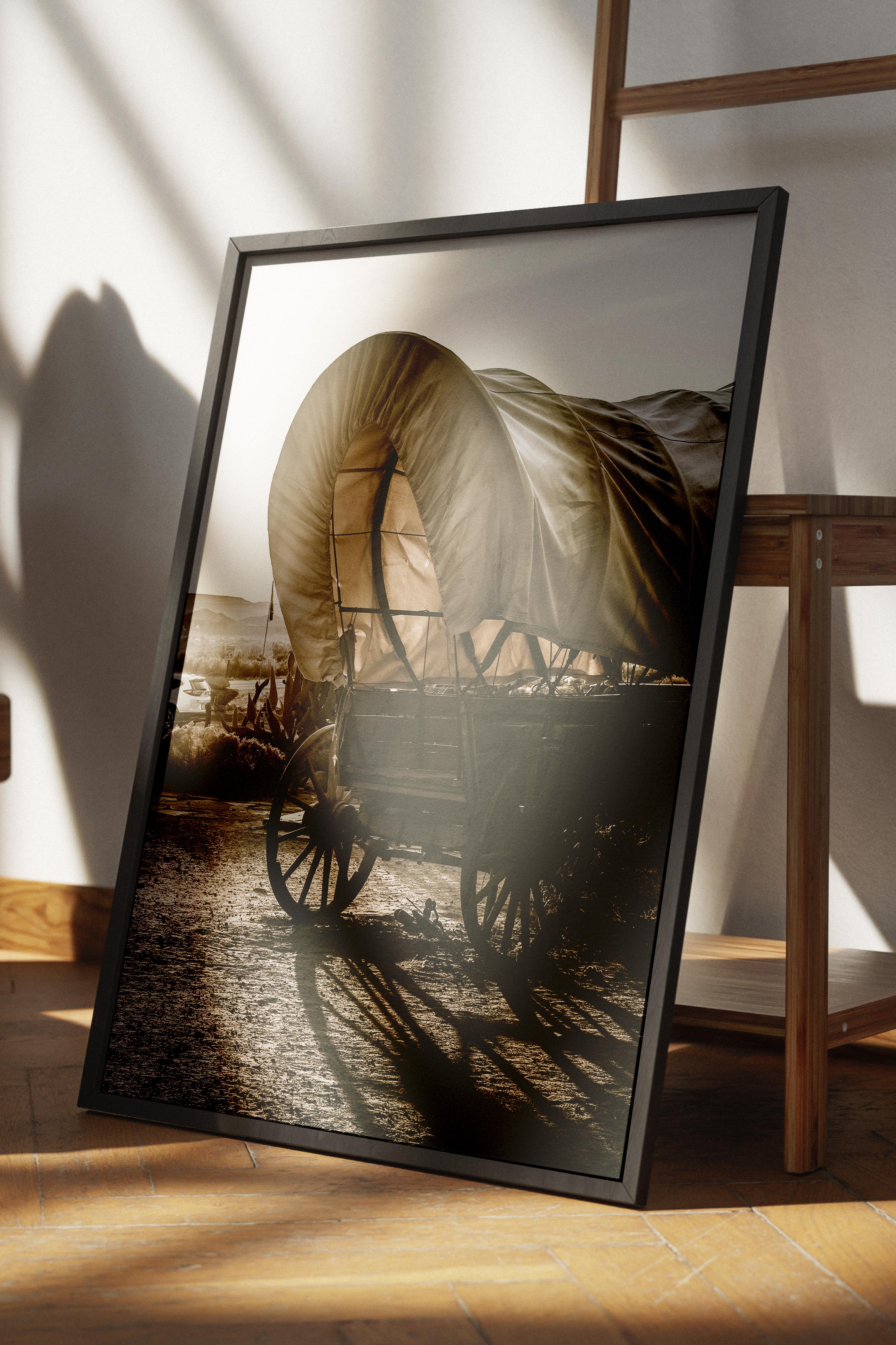 Rustic Çerçevesiz Poster, İskandinav Kahverengi Poster, NO:91 Kapalı At Arabası Fotoğraf, Dikey