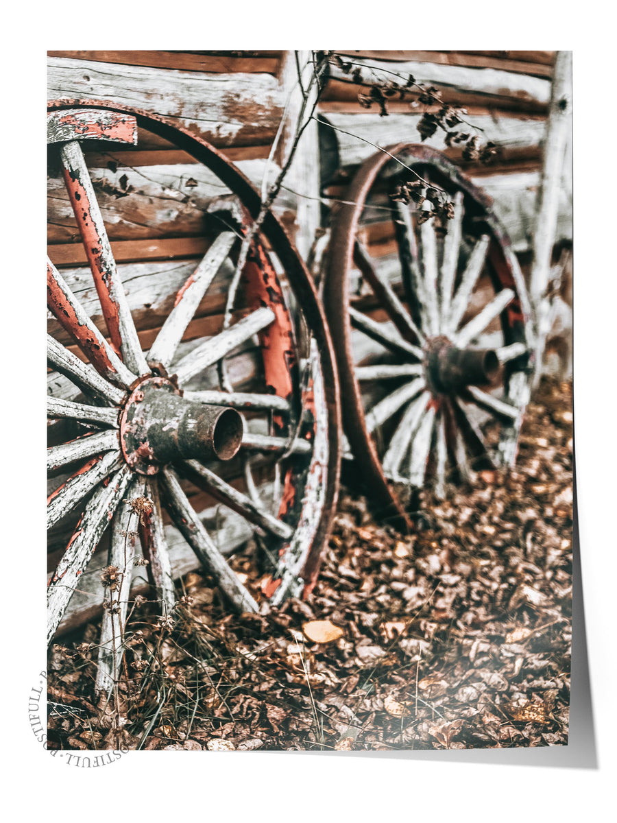 Nostaljik At Arabası Tekerlekleri Rustic Çerçevesiz Poster