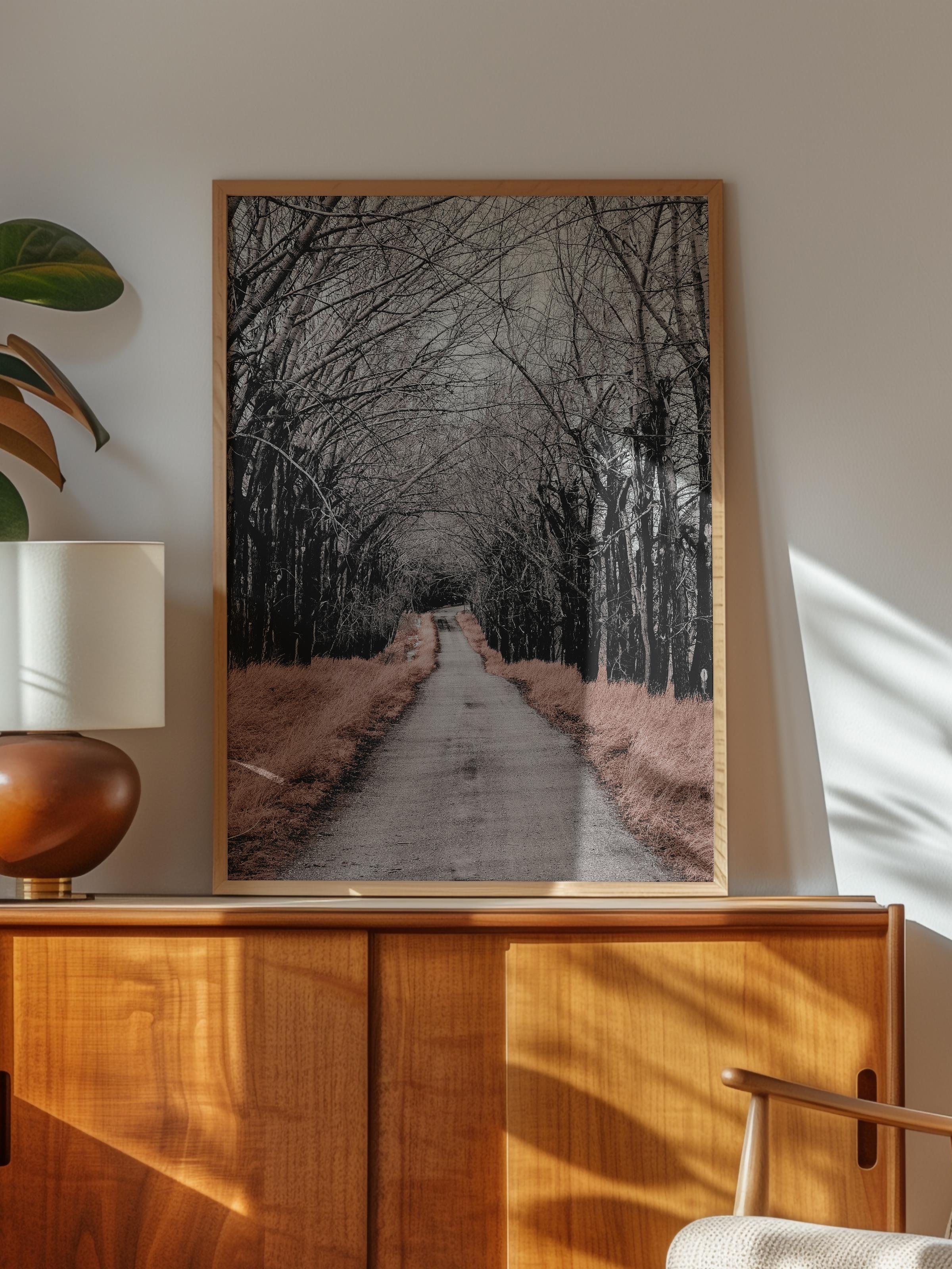 Rustic Çerçevesiz Poster, İskandinav Kahverengi Poster, NO:94 Orman Yolu Fotoğraf, Dikey