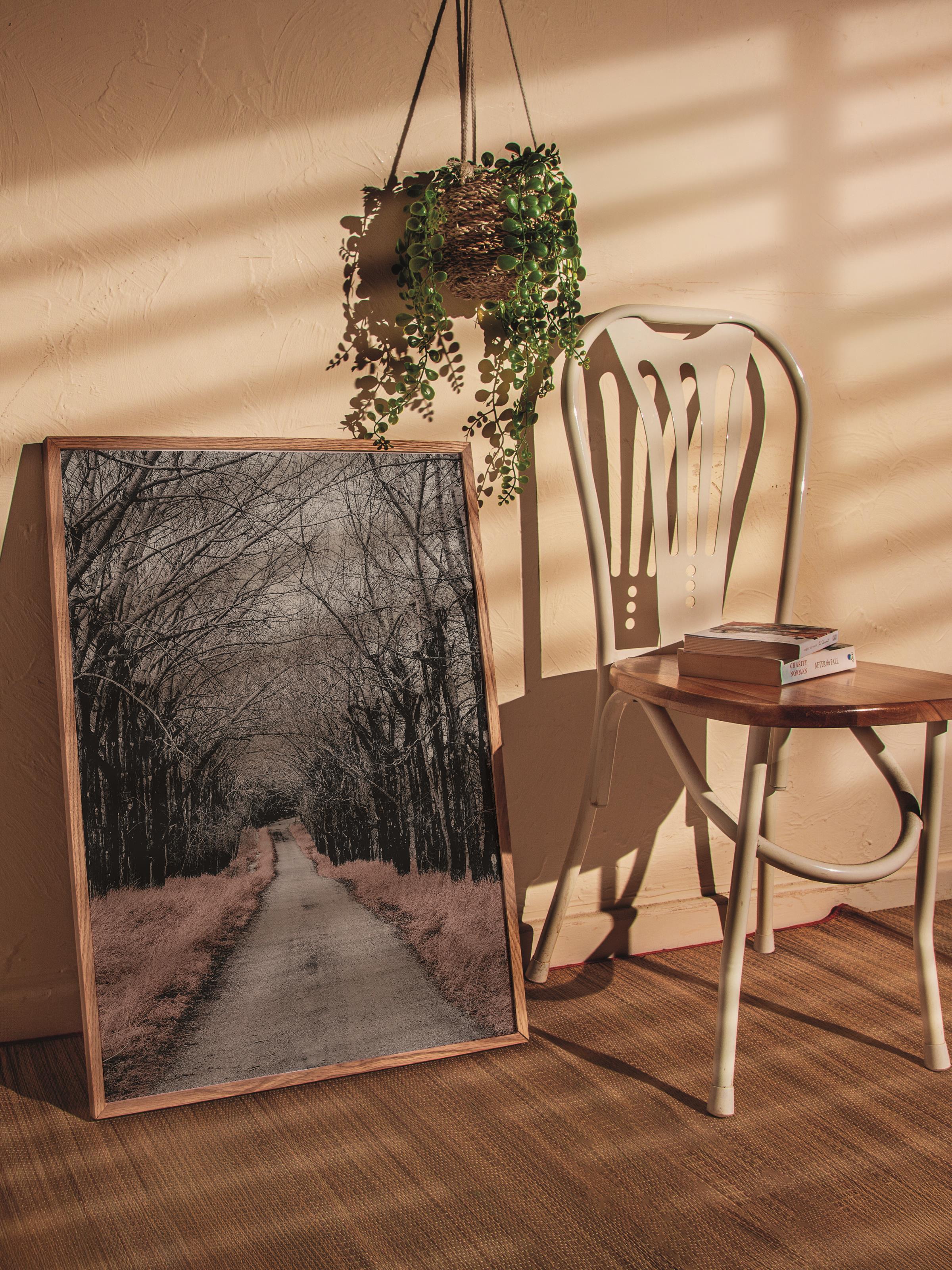 Rustic Çerçevesiz Poster, İskandinav Kahverengi Poster, NO:94 Orman Yolu Fotoğraf, Dikey