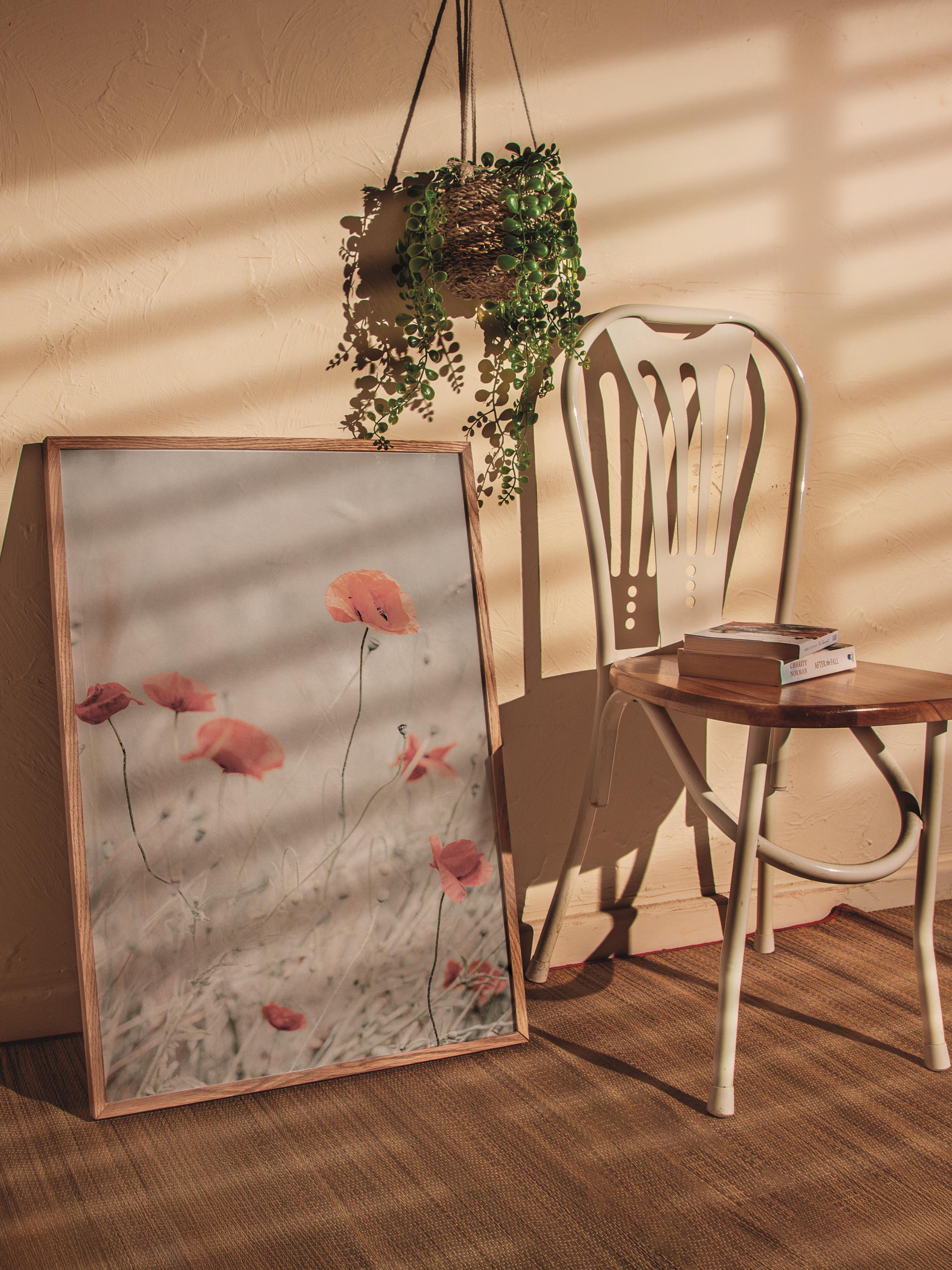 Rustic Çerçevesiz Poster, İskandinav Kırmızı Poster, NO:324 Gelincikler Fotoğraf, Dikey
