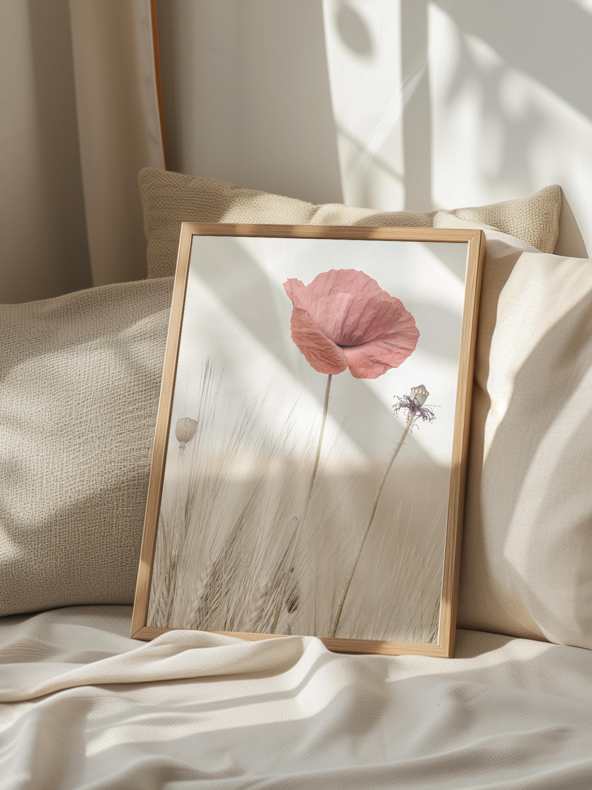 Rustic Çerçevesiz Poster, İskandinav Kırmızı Poster, NO:335 Gelincik Fotoğraf, Dikey