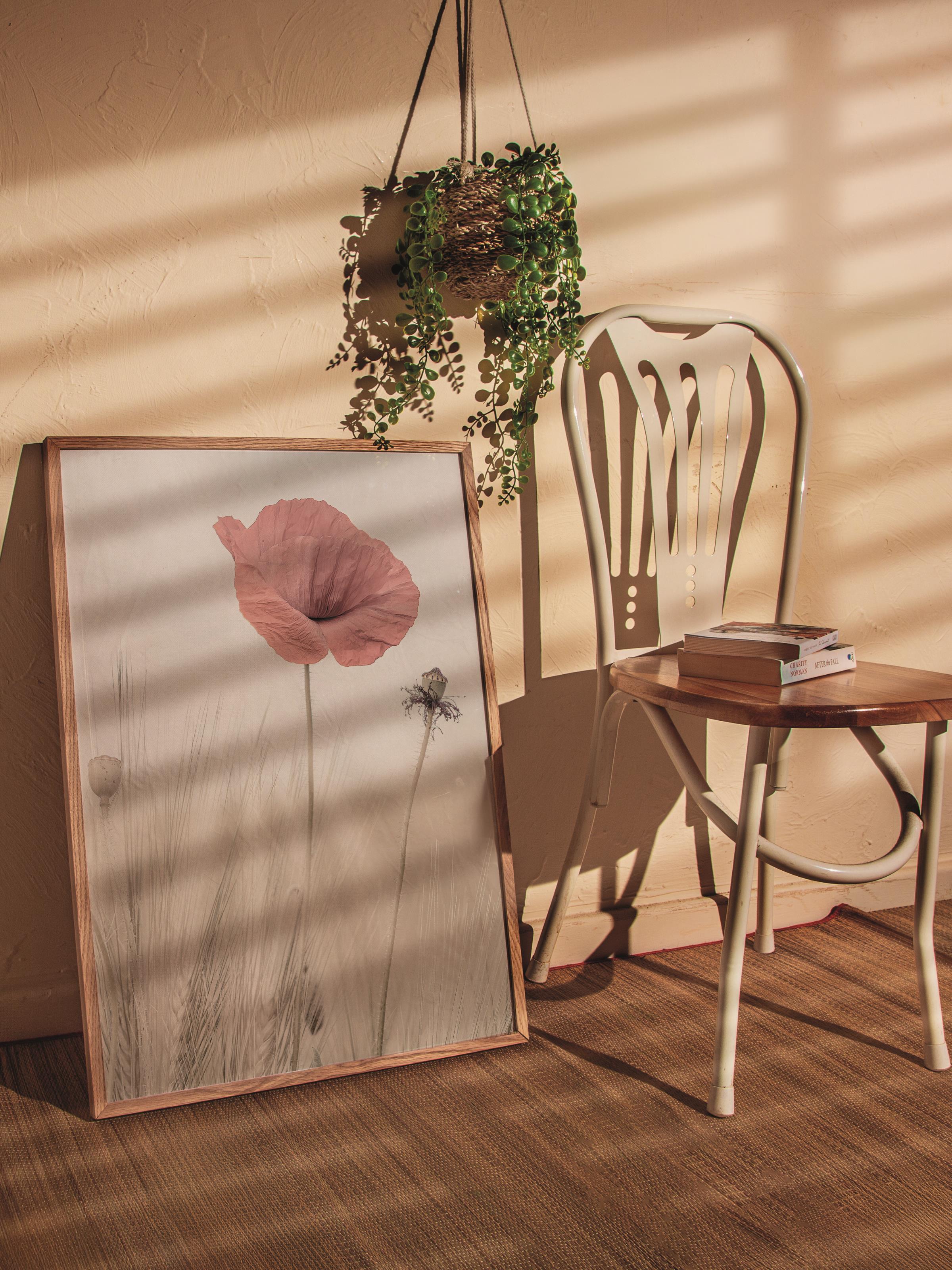 Rustic Çerçevesiz Poster, İskandinav Kırmızı Poster, NO:335 Gelincik Fotoğraf, Dikey