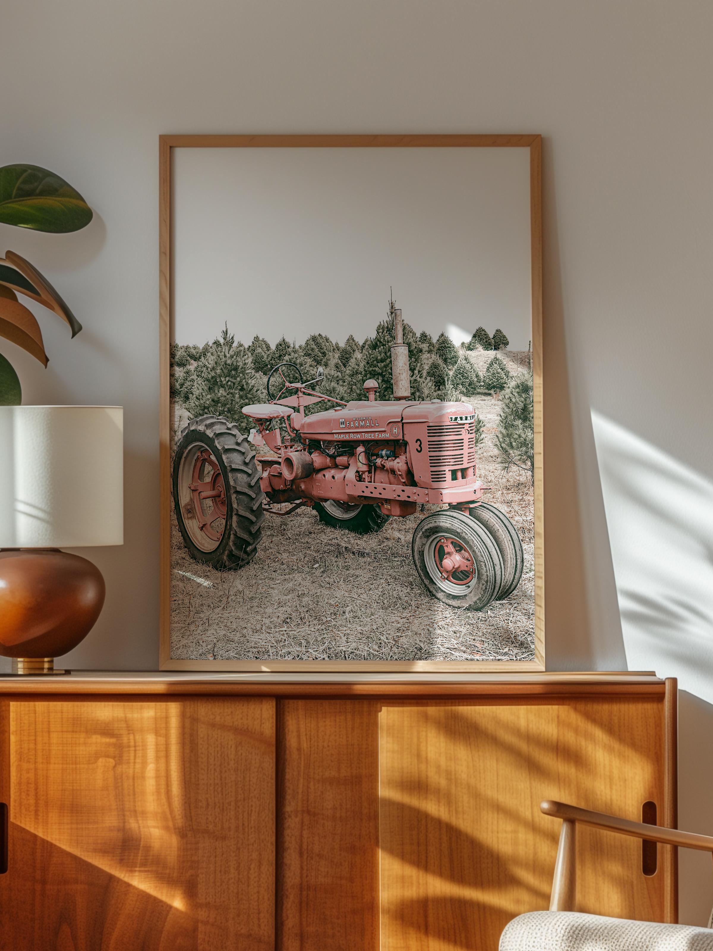 Rustic Çerçevesiz Poster, İskandinav Kırmızı Poster, NO:338 Traktör Fotoğraf, Dikey