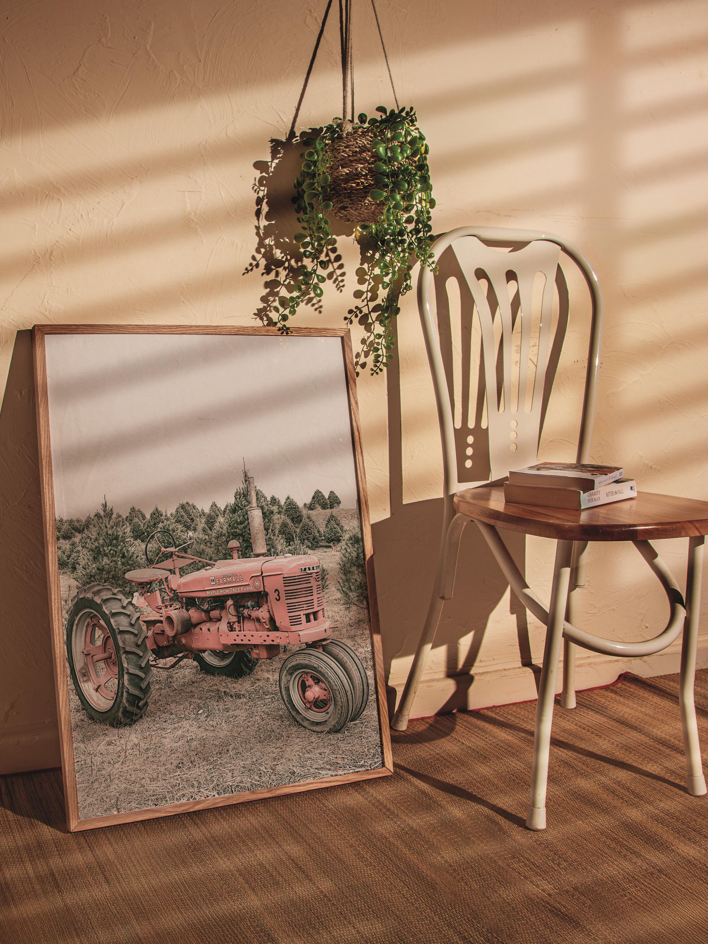 Rustic Çerçevesiz Poster, İskandinav Kırmızı Poster, NO:338 Traktör Fotoğraf, Dikey