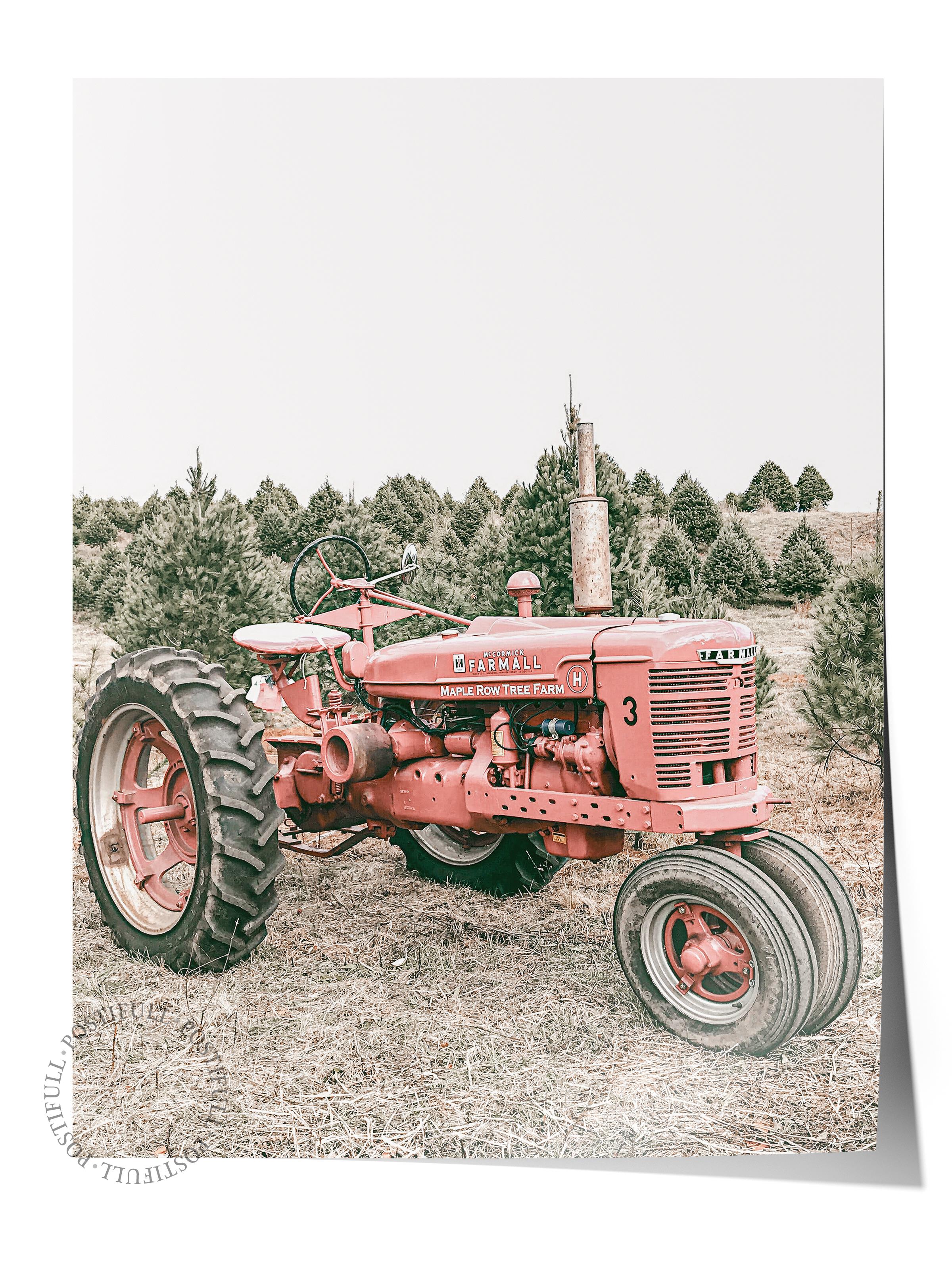 Rustic Çerçevesiz Poster, İskandinav Kırmızı Poster, NO:338 Traktör Fotoğraf, Dikey