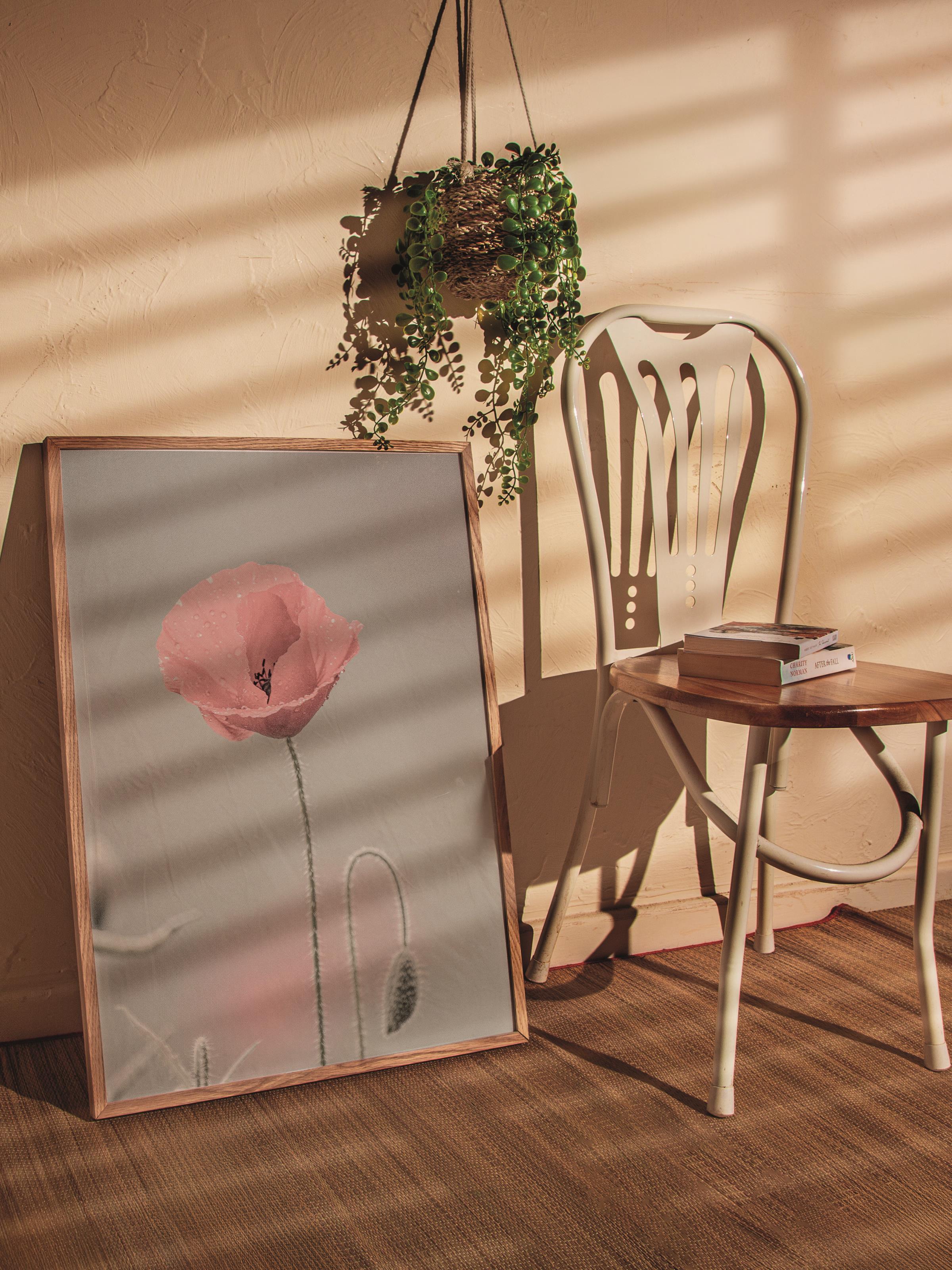Rustic Çerçevesiz Poster, İskandinav Kırmızı Poster, NO:397 Gelincik Çiçeği Fotoğraf