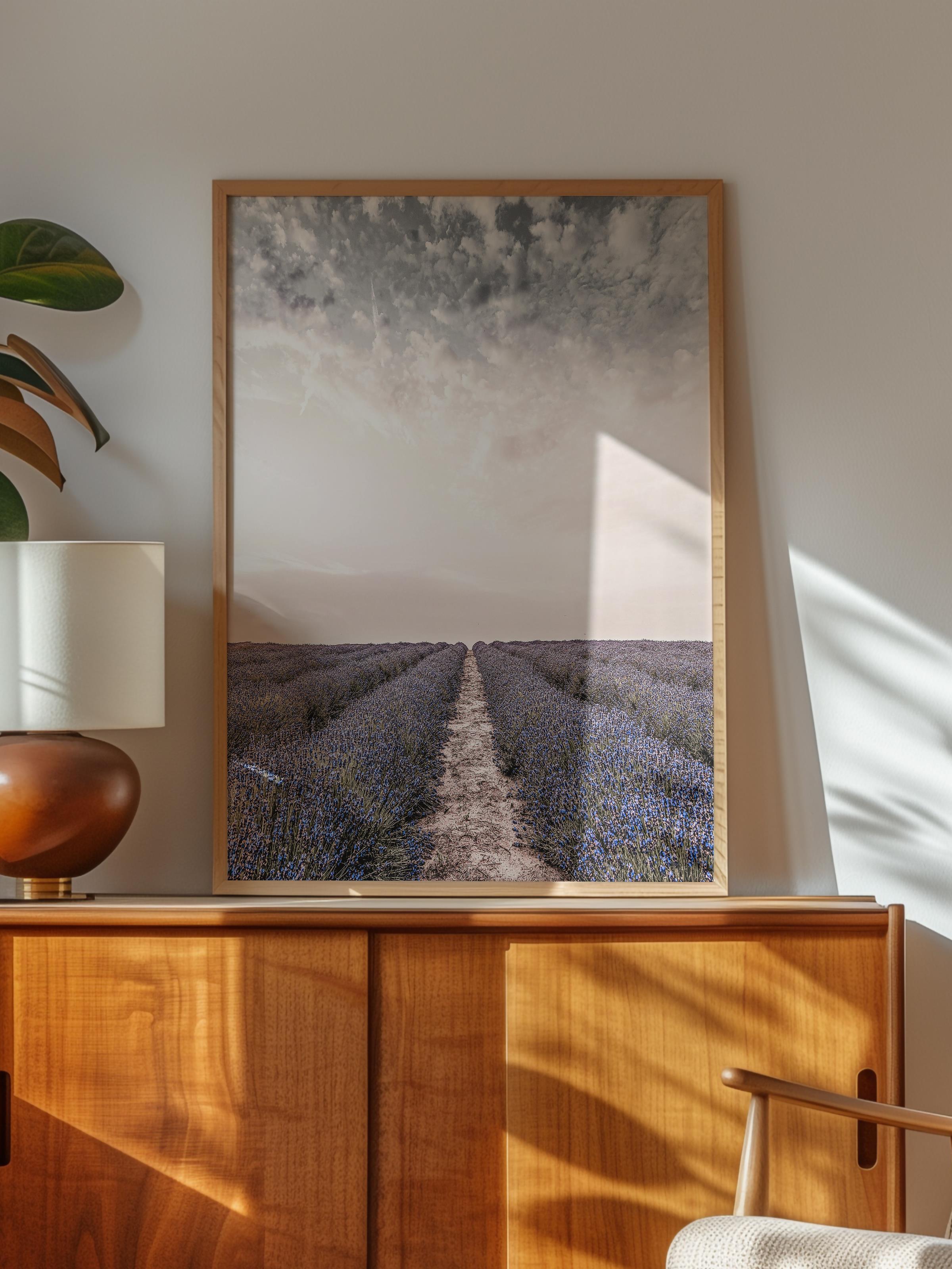 Rustic Çerçevesiz Poster, İskandinav Mor Poster, NO:298 Lavanta Tarlası Fotoğraf, Dikey
