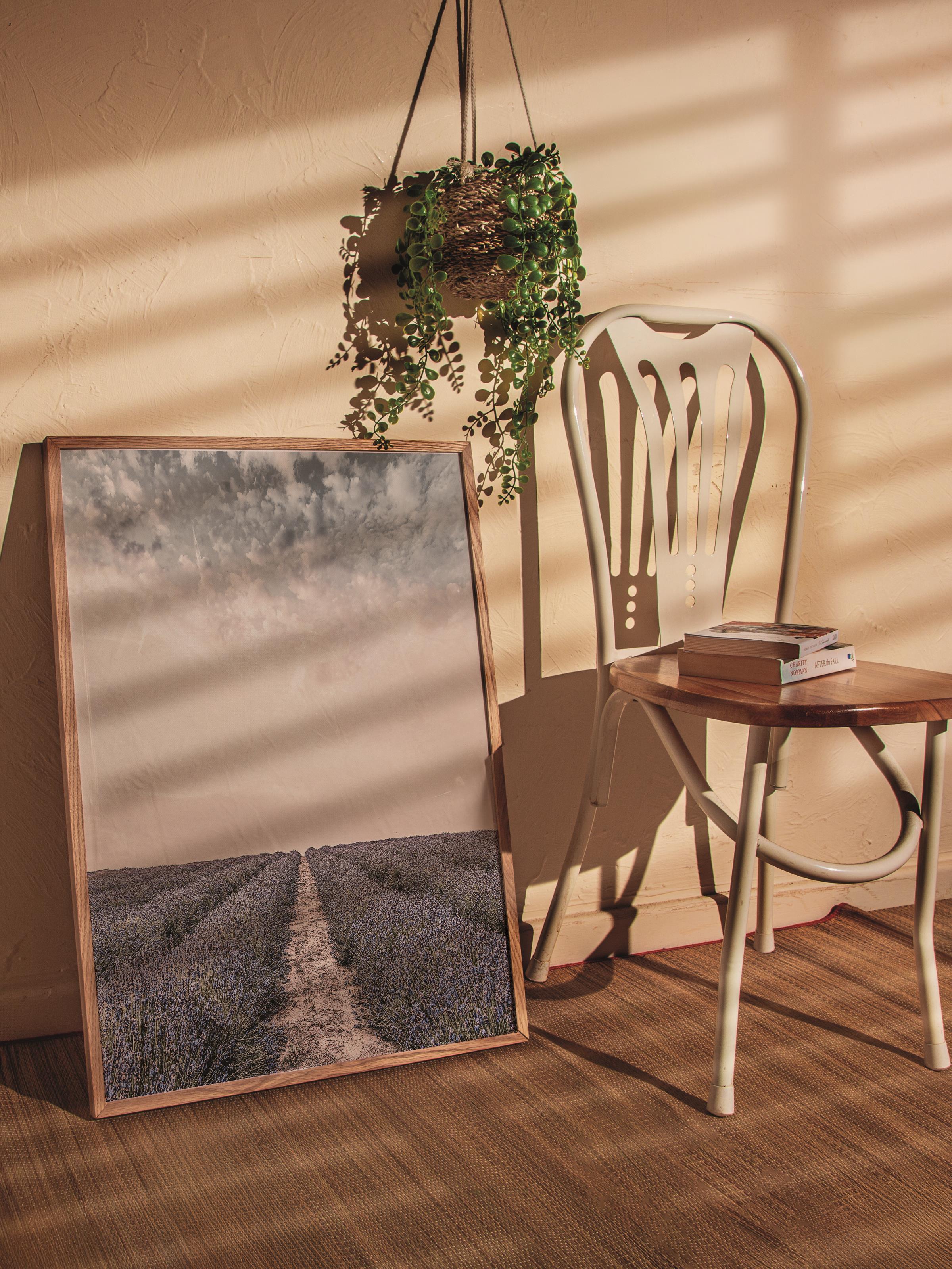 Rustic Çerçevesiz Poster, İskandinav Mor Poster, NO:298 Lavanta Tarlası Fotoğraf, Dikey