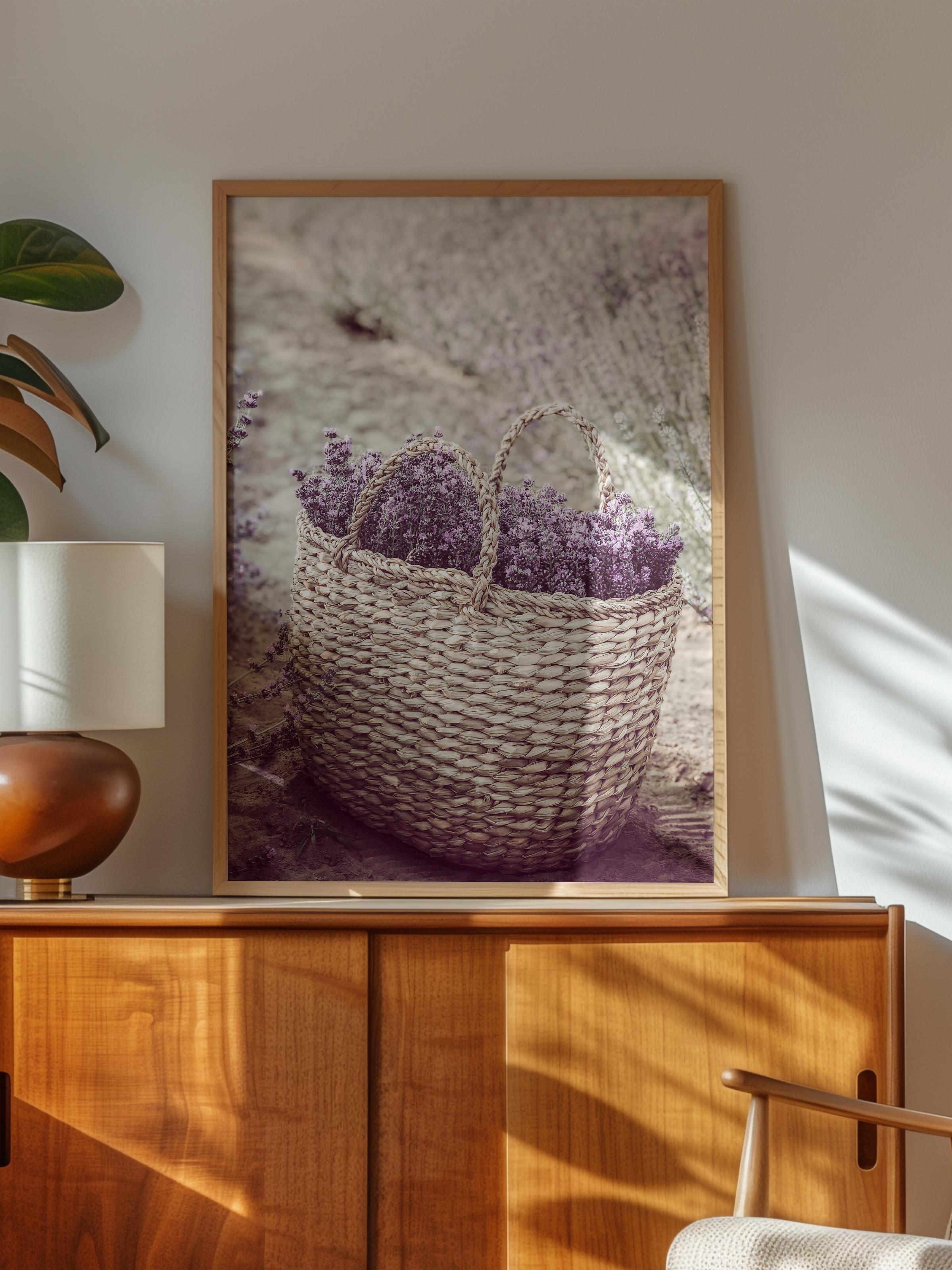 Rustic Çerçevesiz Poster, İskandinav Mor Poster, NO:317 Lavanta Sepeti Fotoğraf, Dikey