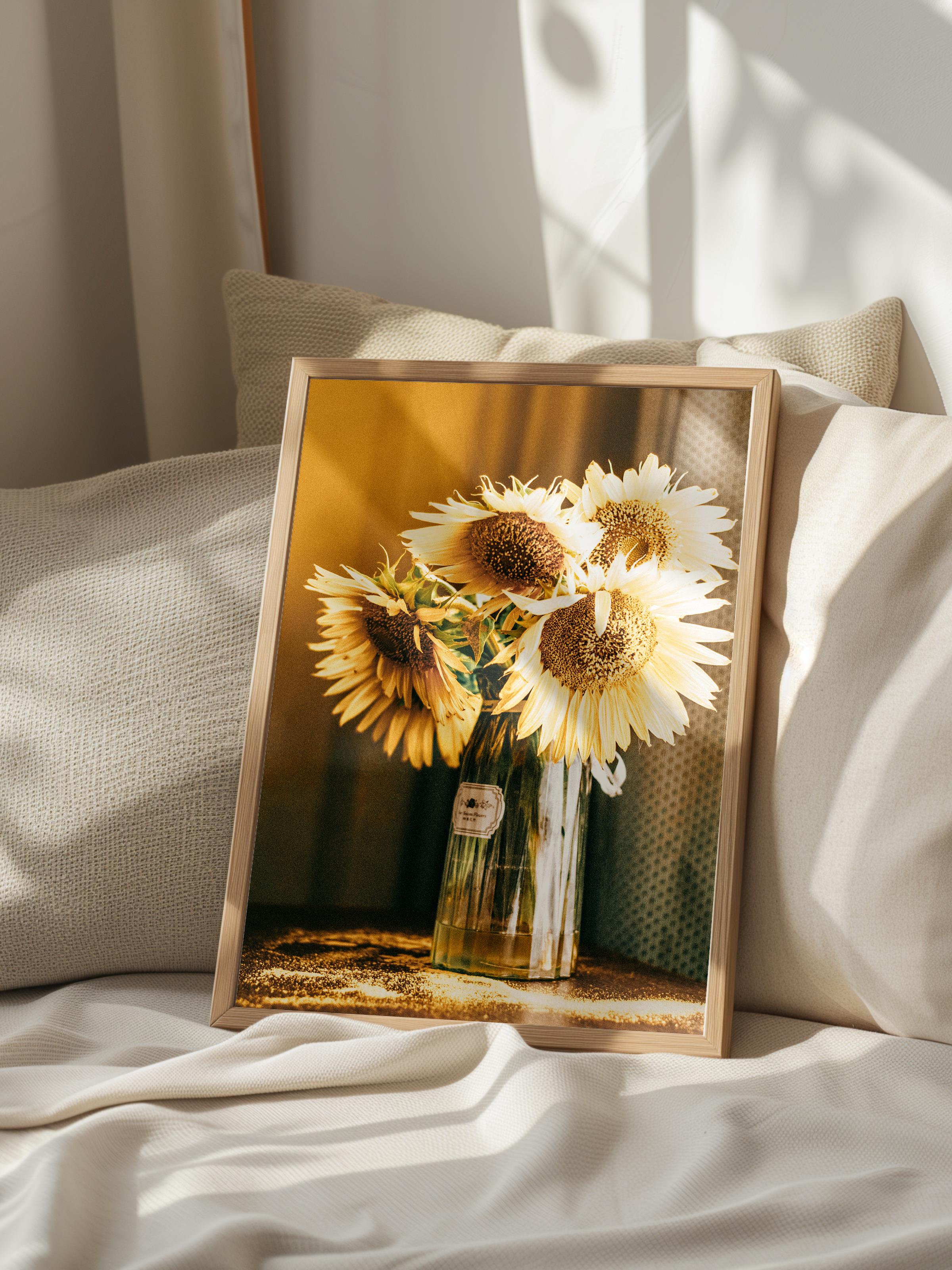 Rustic Çerçevesiz Poster, İskandinav Sarı Poster, NO:453 Vazo İçinde Ayçiçekleri Fotoğraf