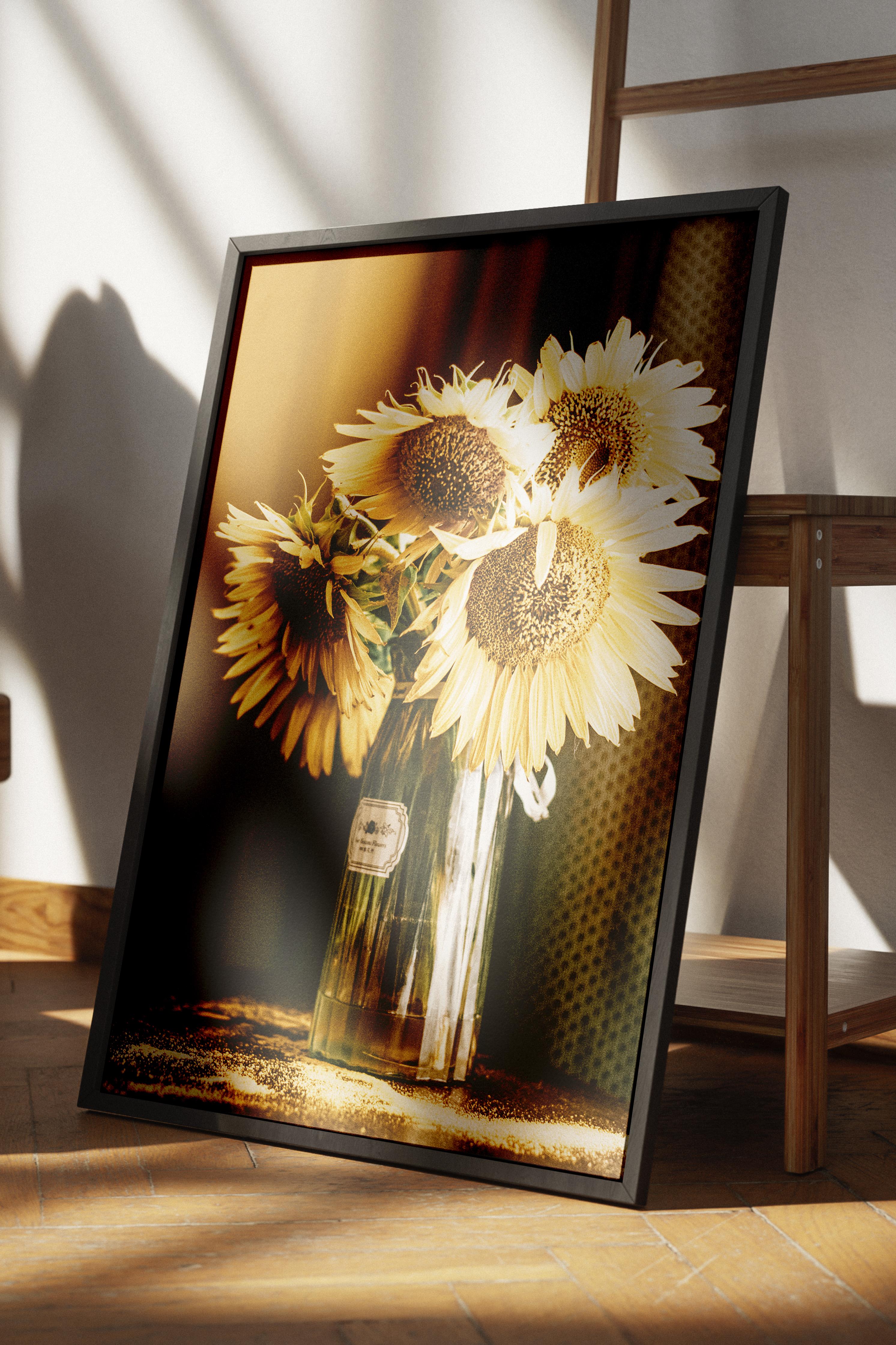 Rustic Çerçevesiz Poster, İskandinav Sarı Poster, NO:453 Vazo İçinde Ayçiçekleri Fotoğraf