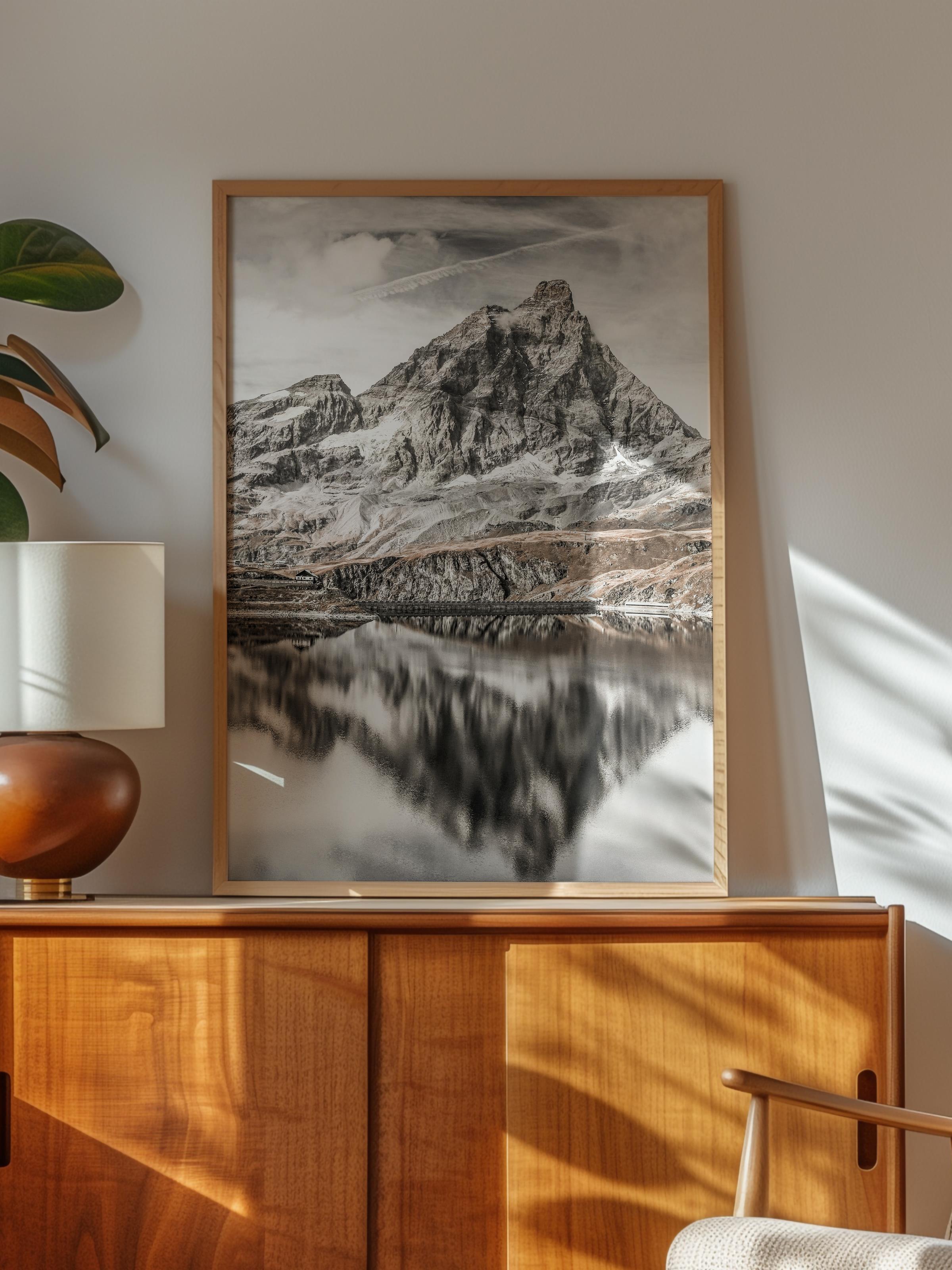 Rustic Çerçevesiz Poster, İskandinav Siyah Beyaz Poster, NO:487 Dağ Fotoğraf